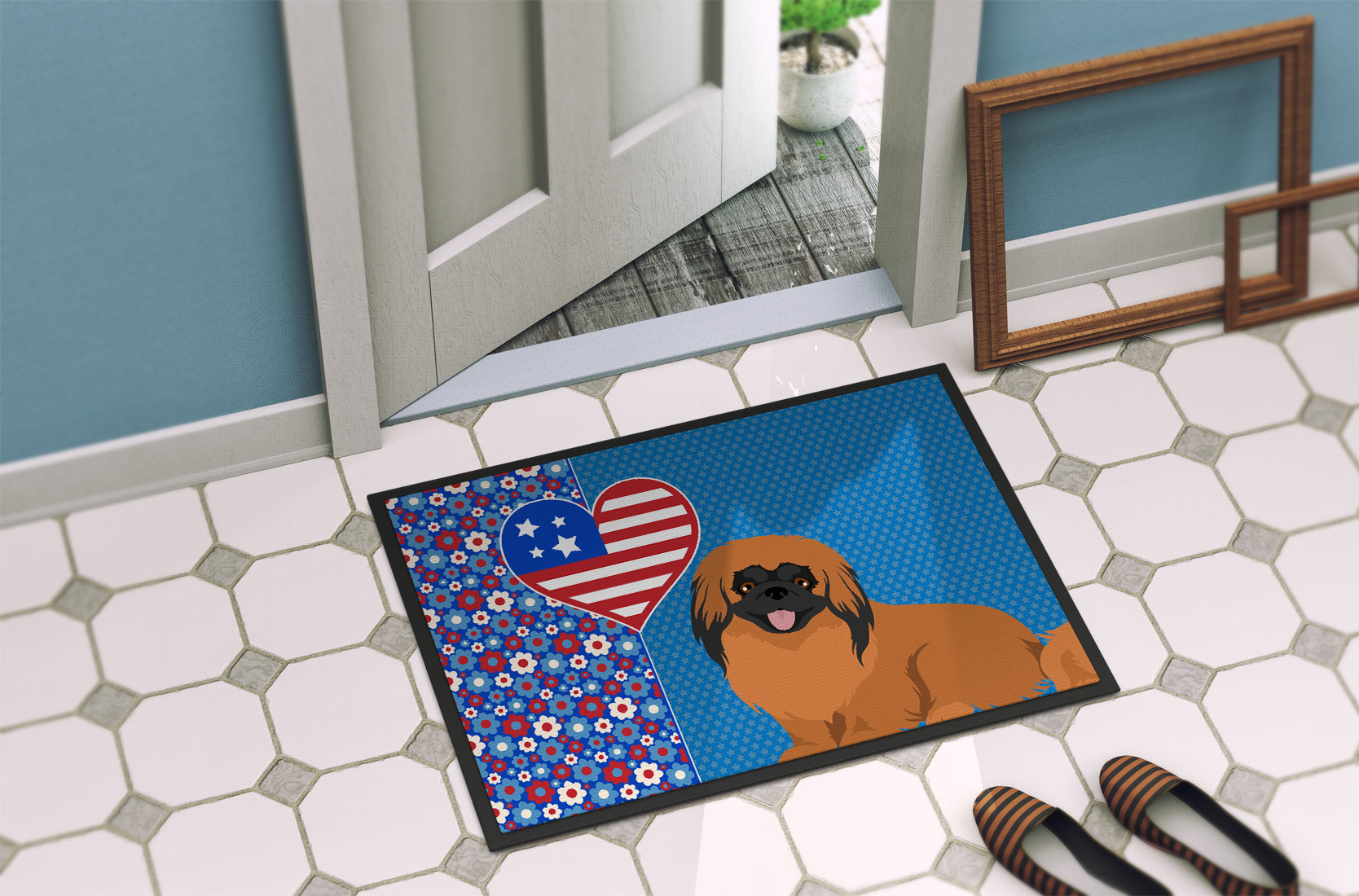 Red Pekingese USA American Indoor or Outdoor Mat 24x36 - the-store.com