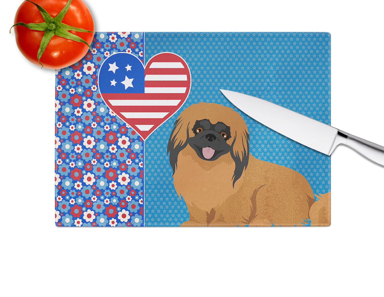 Red Pekingese USA American Glass Cutting Board Large - the-store.com