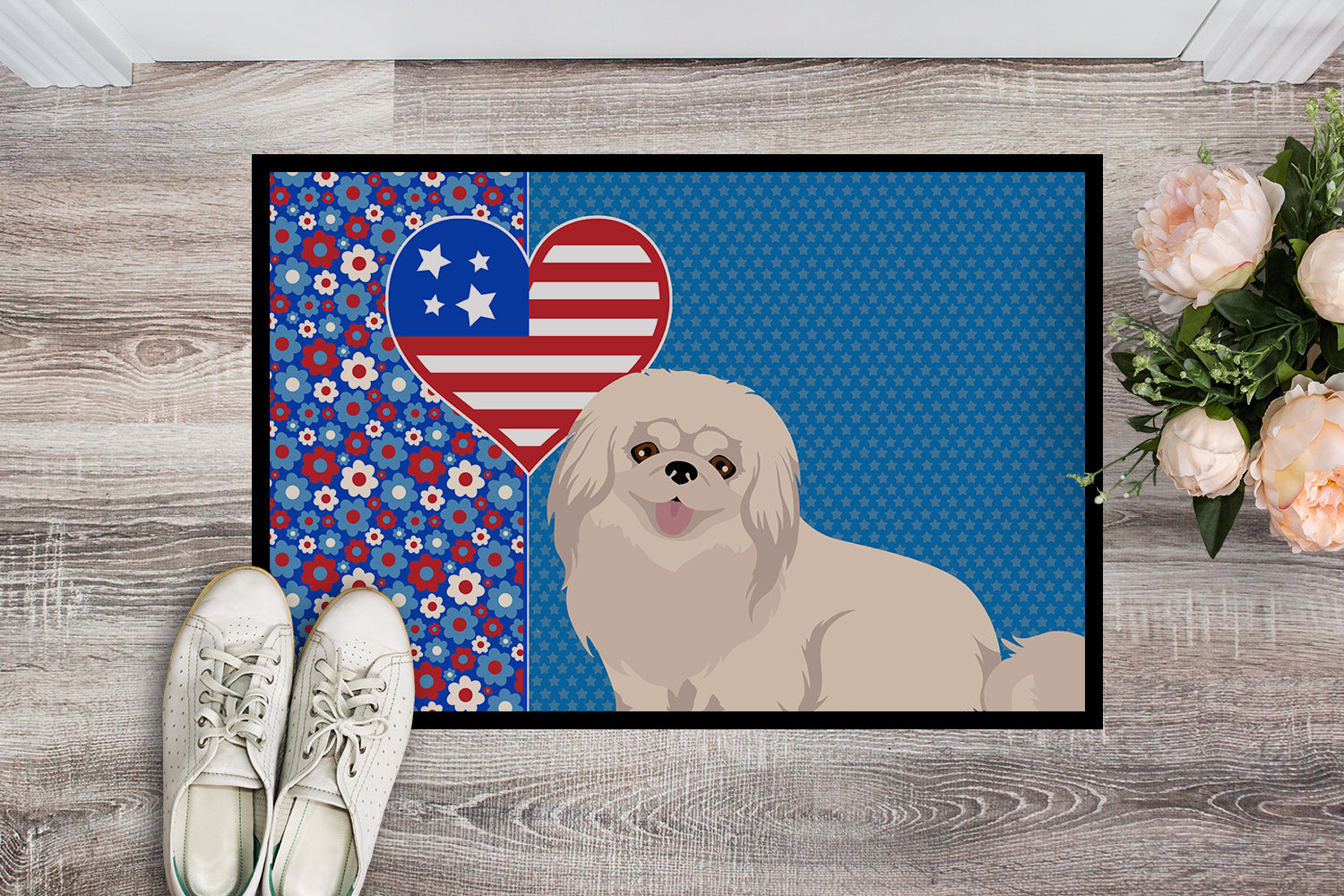 Buy this White Pekingese USA American Indoor or Outdoor Mat 24x36