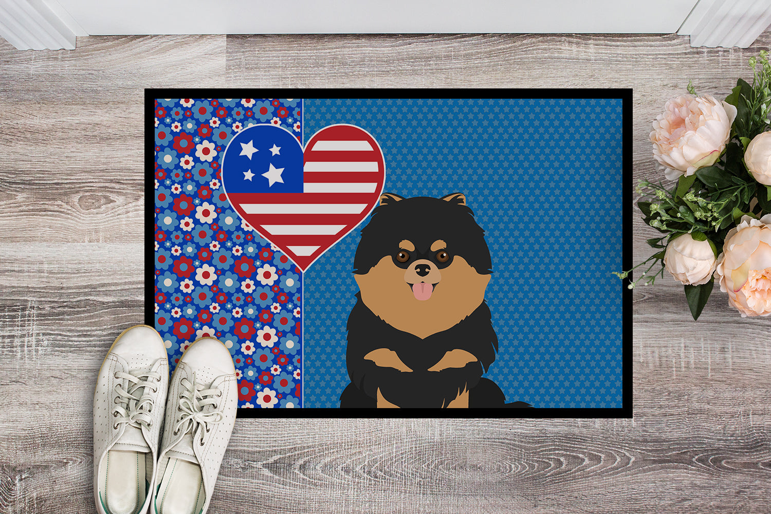 Black and Tan Pomeranian USA American Indoor or Outdoor Mat 24x36 - the-store.com