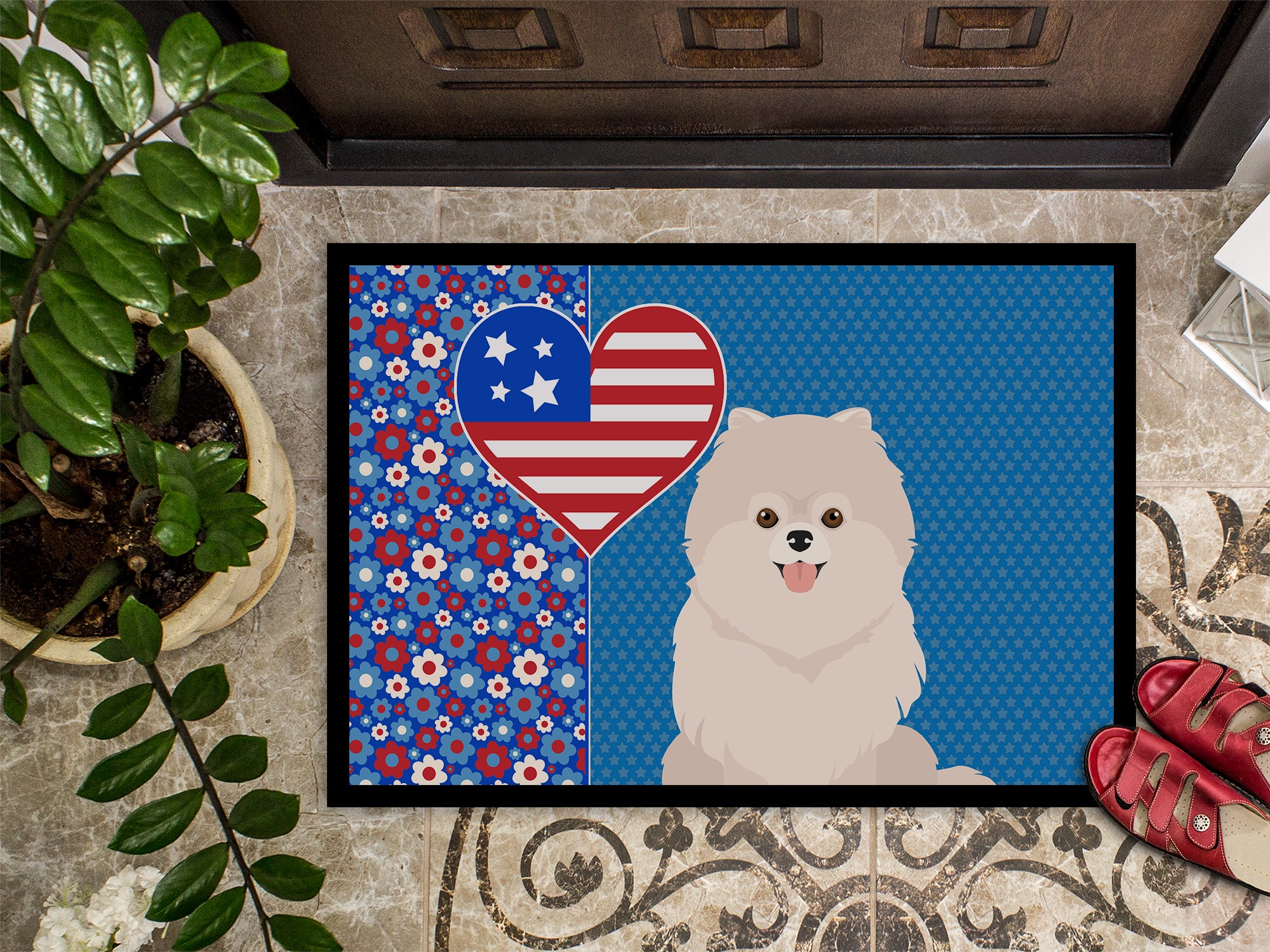 White Pomeranian USA American Indoor or Outdoor Mat 24x36 - the-store.com