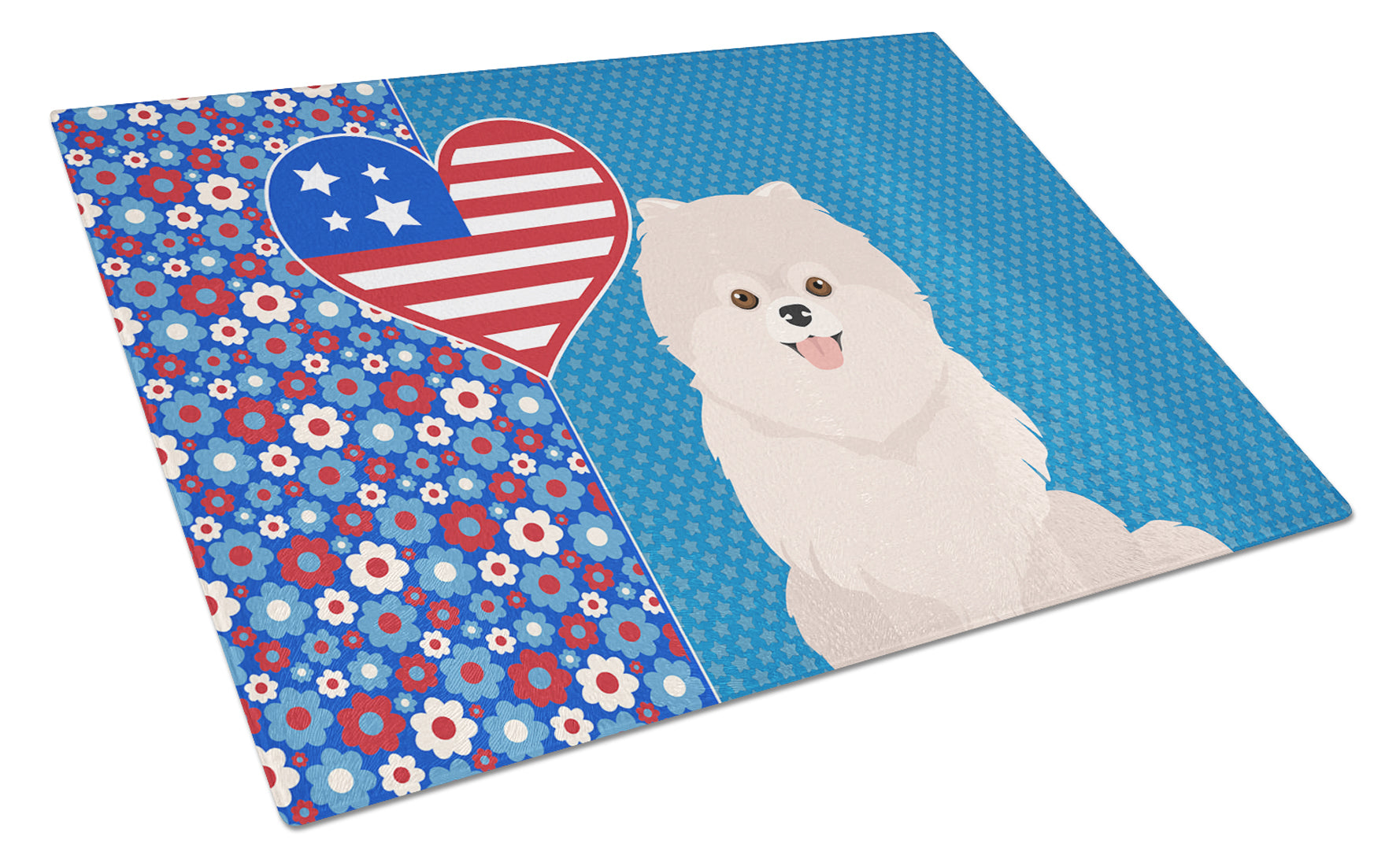 Buy this White Pomeranian USA American Glass Cutting Board Large