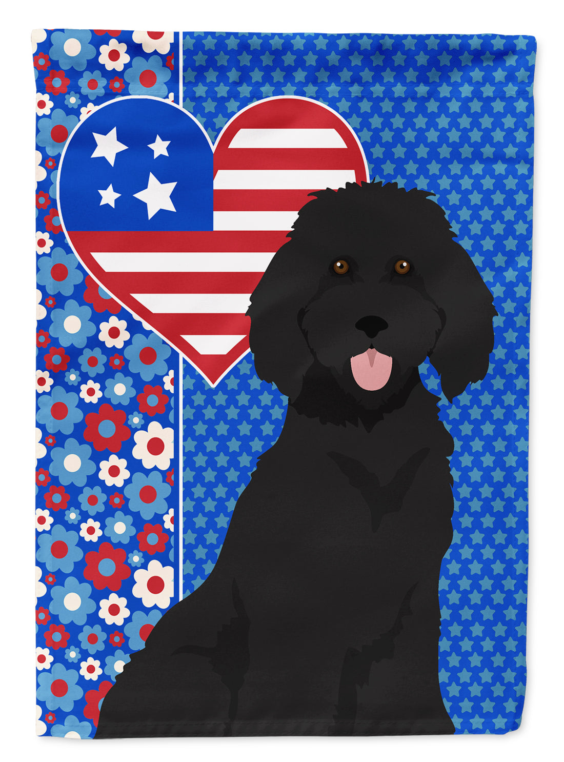 Standard Black Poodle USA American Flag Garden Size