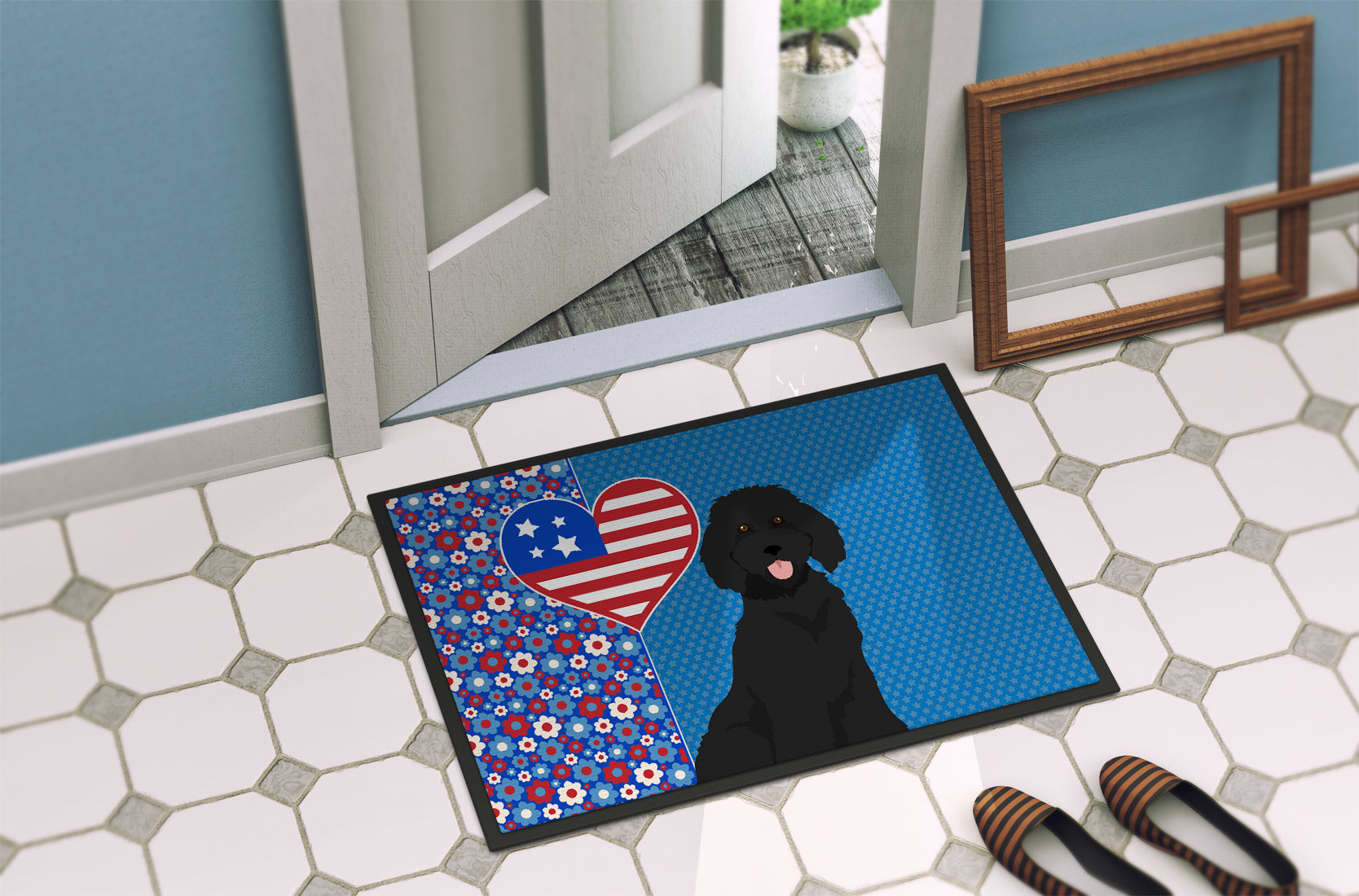 Standard Black Poodle USA American Indoor or Outdoor Mat 24x36 - the-store.com