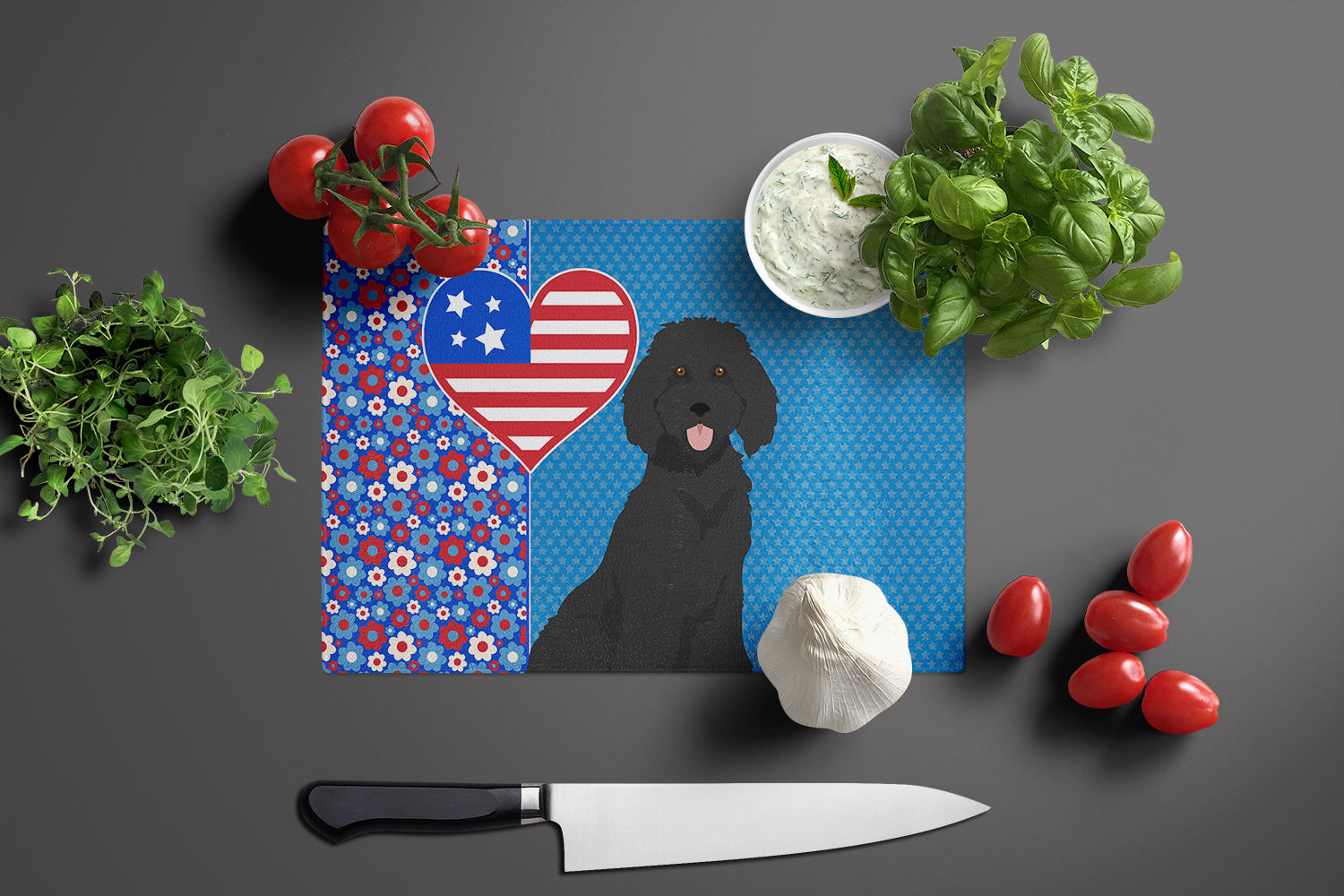 Standard Black Poodle USA American Glass Cutting Board Large - the-store.com