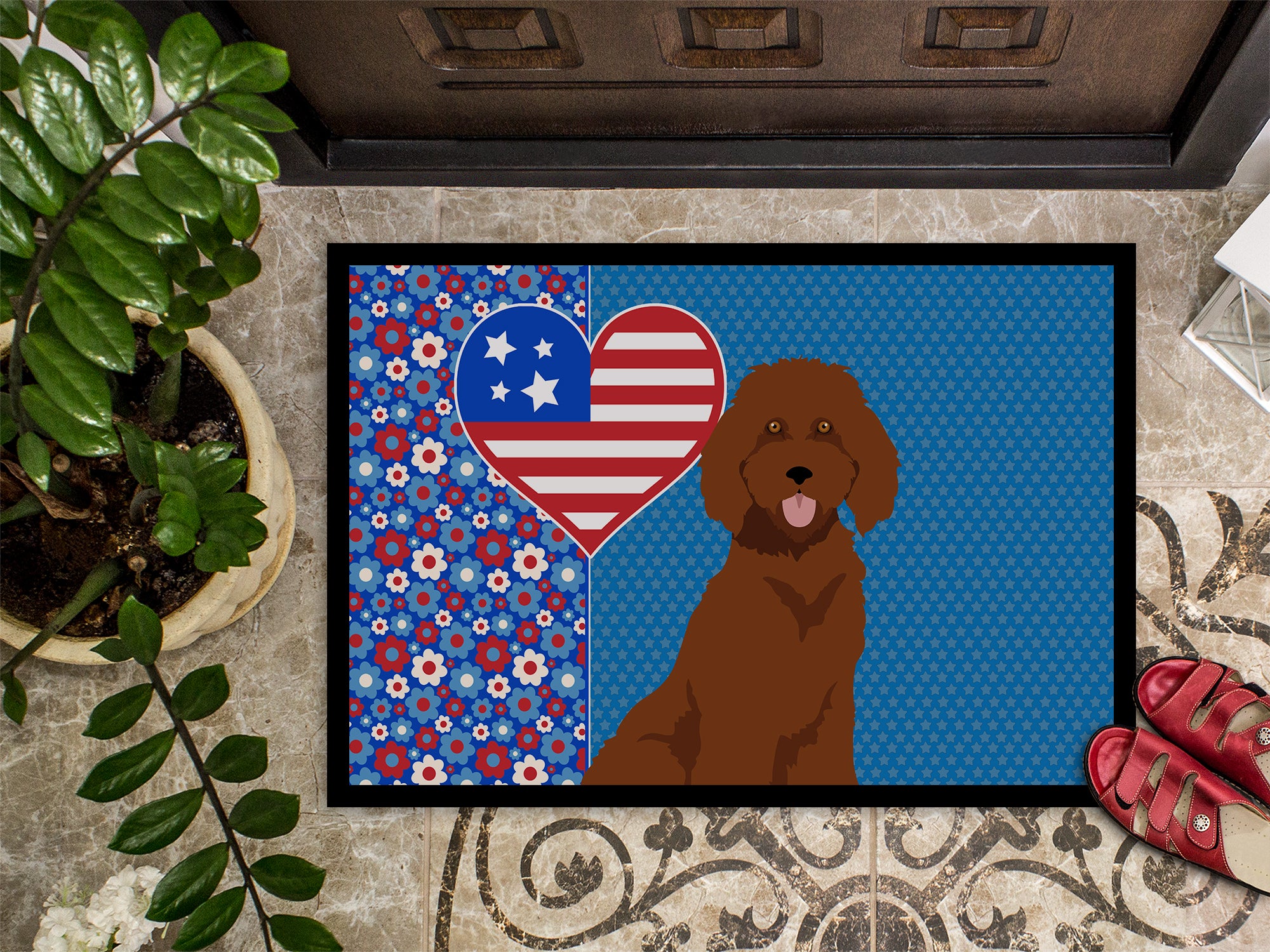 Standard Red Poodle USA American Indoor or Outdoor Mat 24x36 - the-store.com