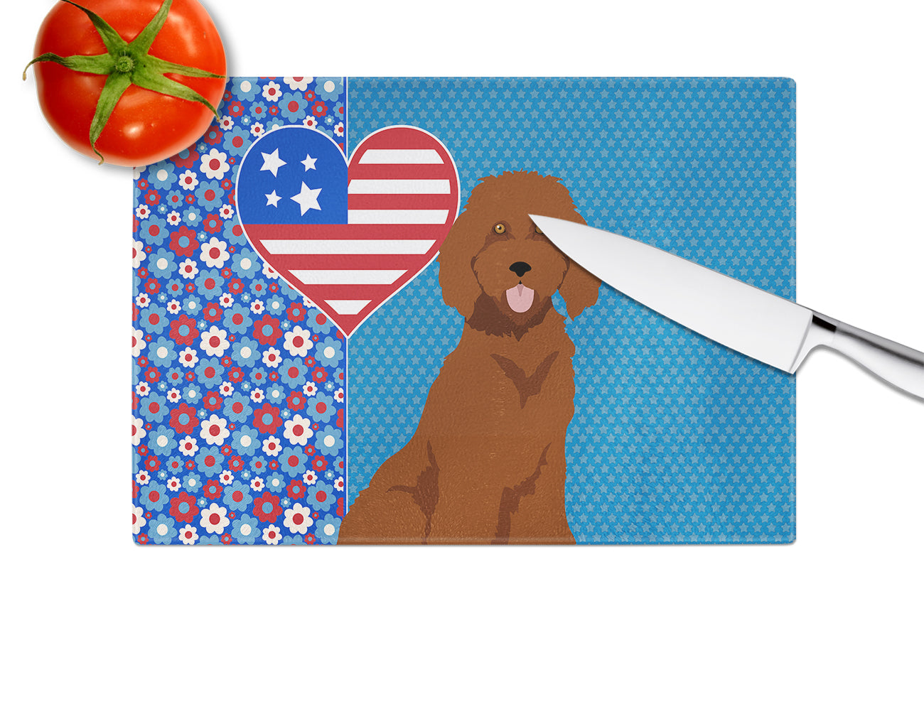 Standard Red Poodle USA American Glass Cutting Board Large - the-store.com