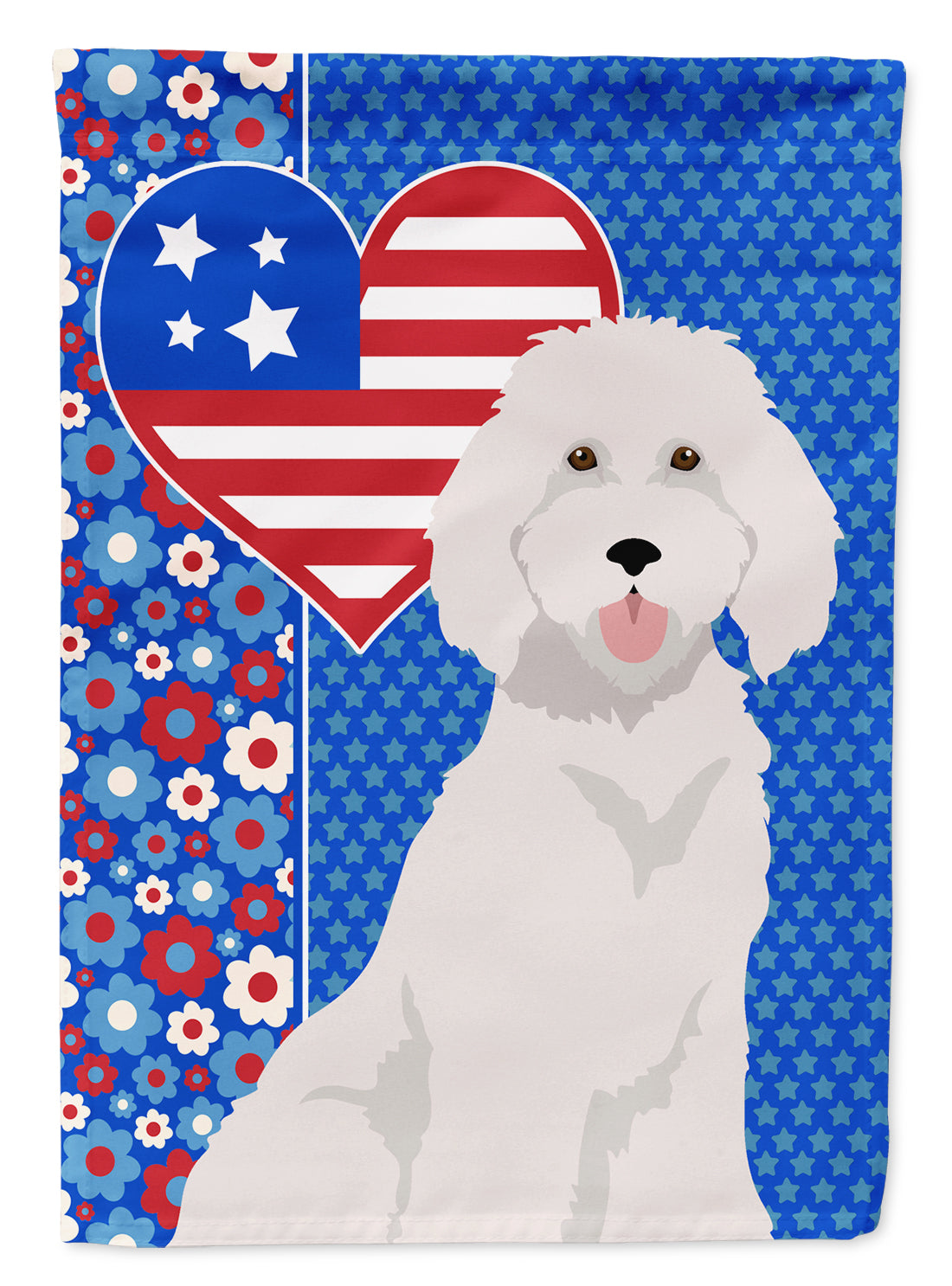 Standard White Poodle USA American Flag Garden Size  the-store.com.