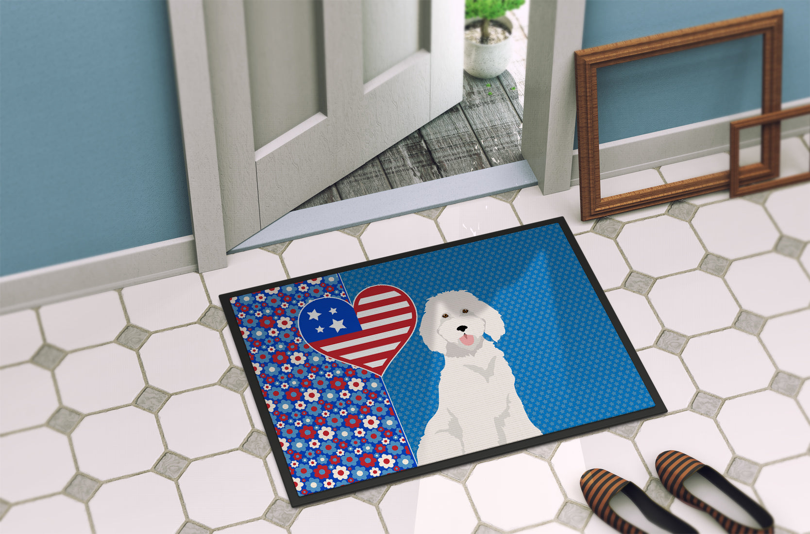 Standard White Poodle USA American Indoor or Outdoor Mat 24x36 - the-store.com