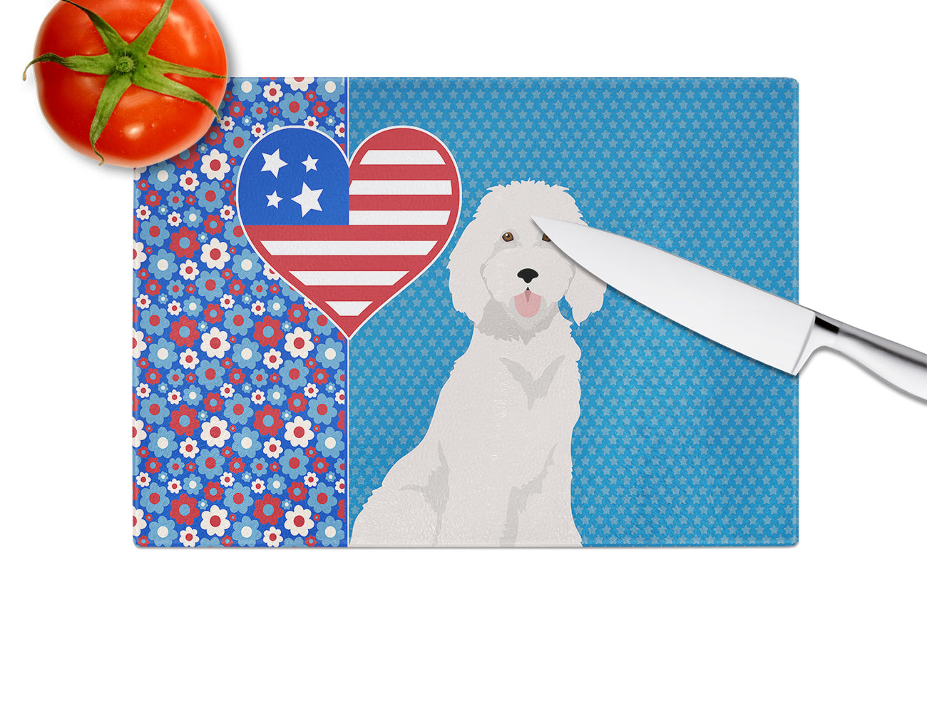 Standard White Poodle USA American Glass Cutting Board Large - the-store.com