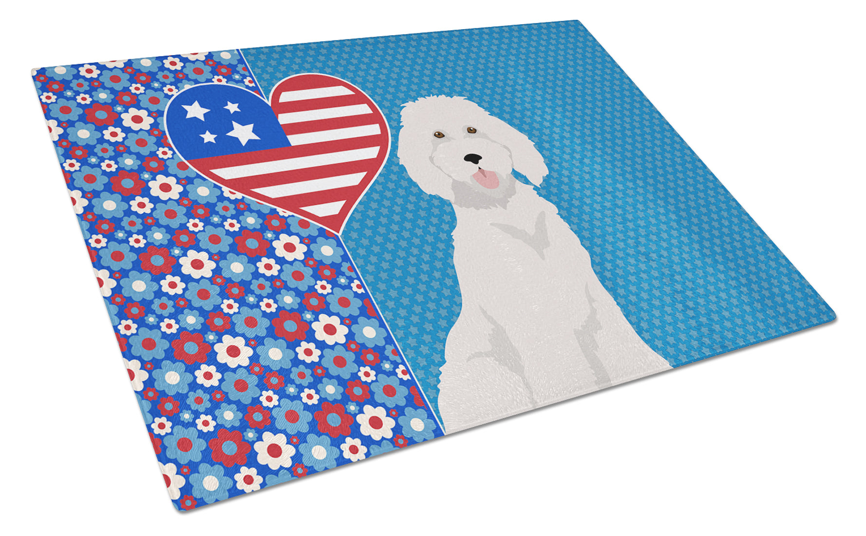 Buy this Standard White Poodle USA American Glass Cutting Board Large