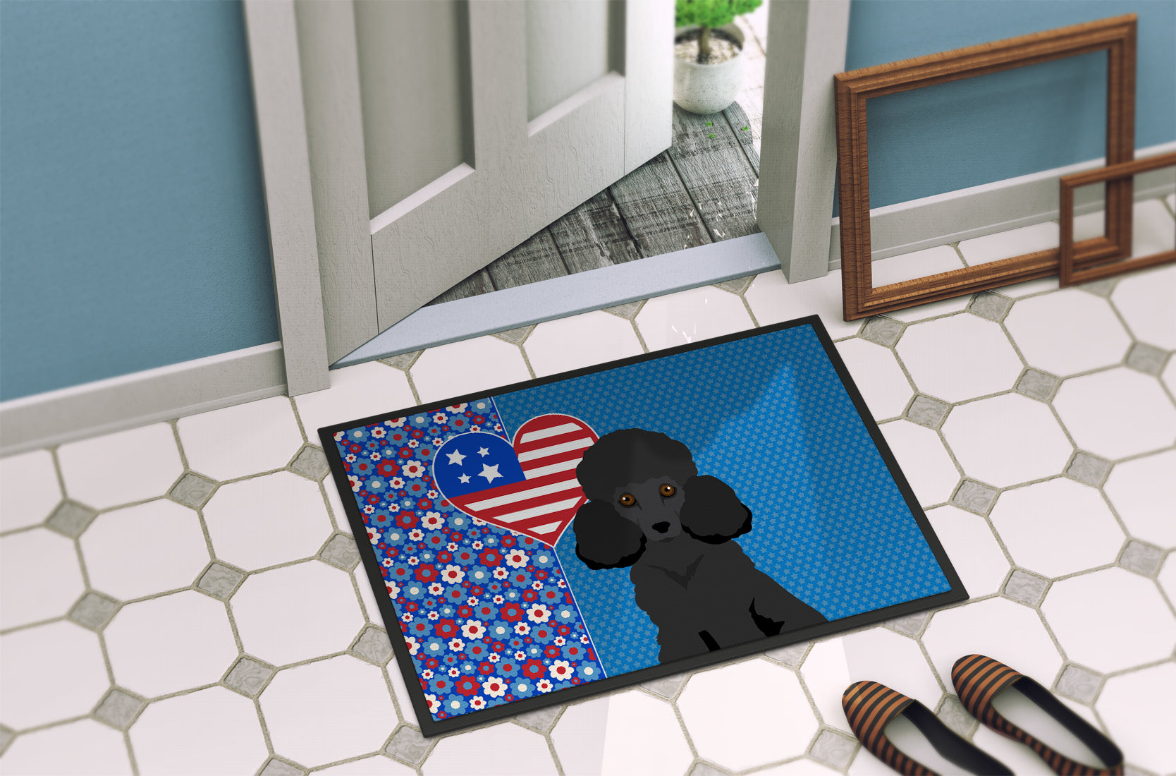 Toy Black Poodle USA American Indoor or Outdoor Mat 24x36 - the-store.com