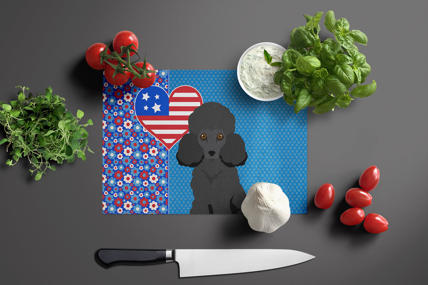 Toy Black Poodle USA American Glass Cutting Board Large - the-store.com
