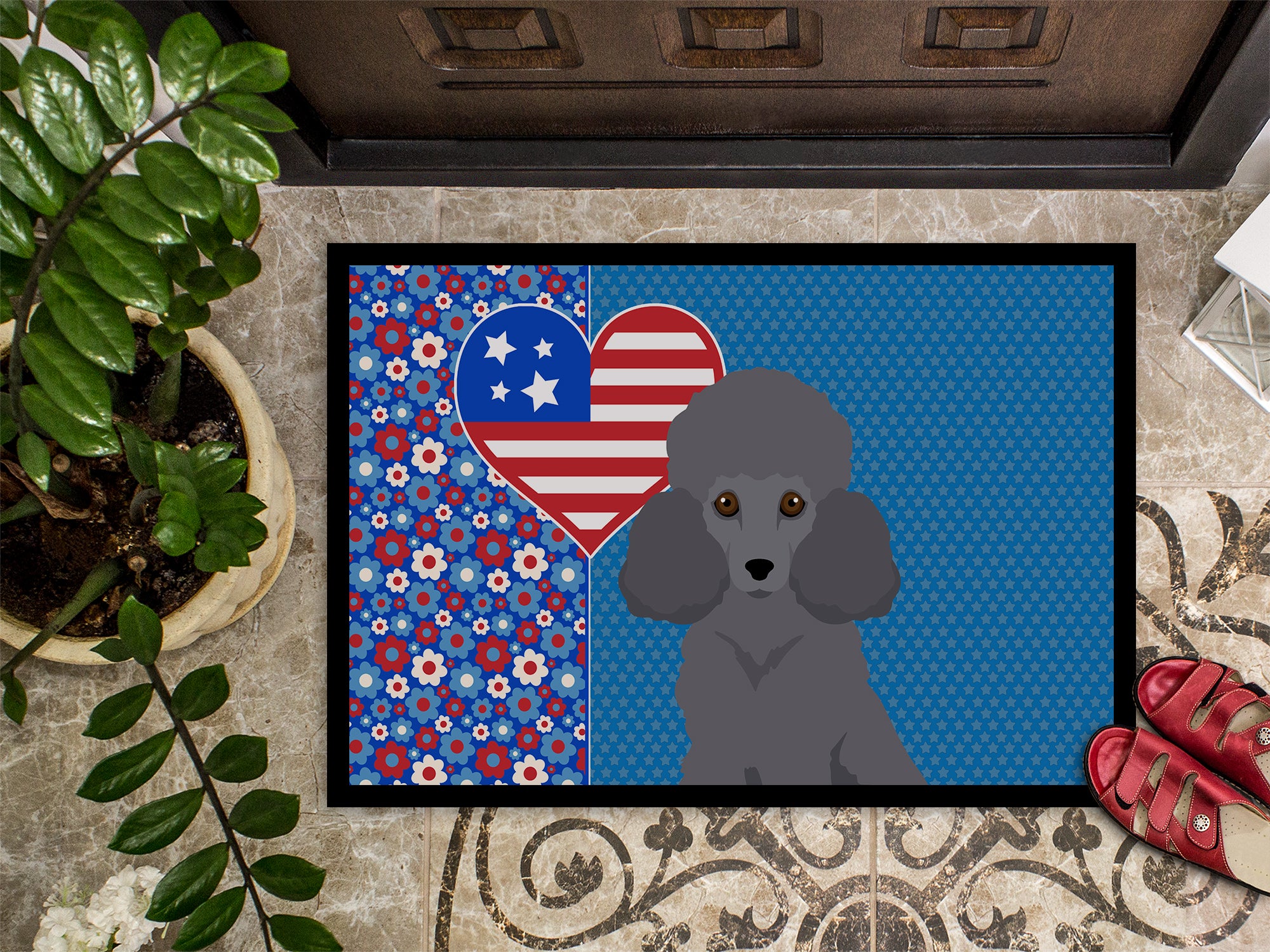 Toy Grey Poodle USA American Indoor or Outdoor Mat 24x36 - the-store.com