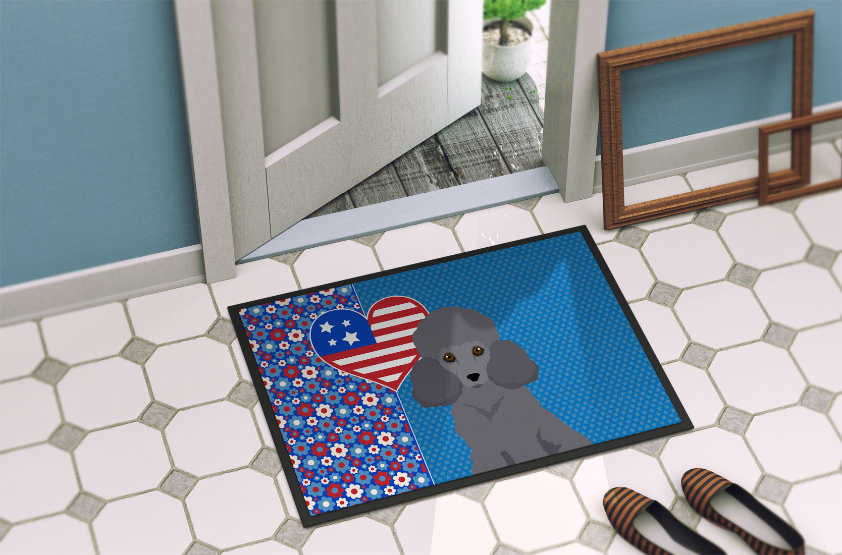 Toy Grey Poodle USA American Indoor or Outdoor Mat 24x36 - the-store.com
