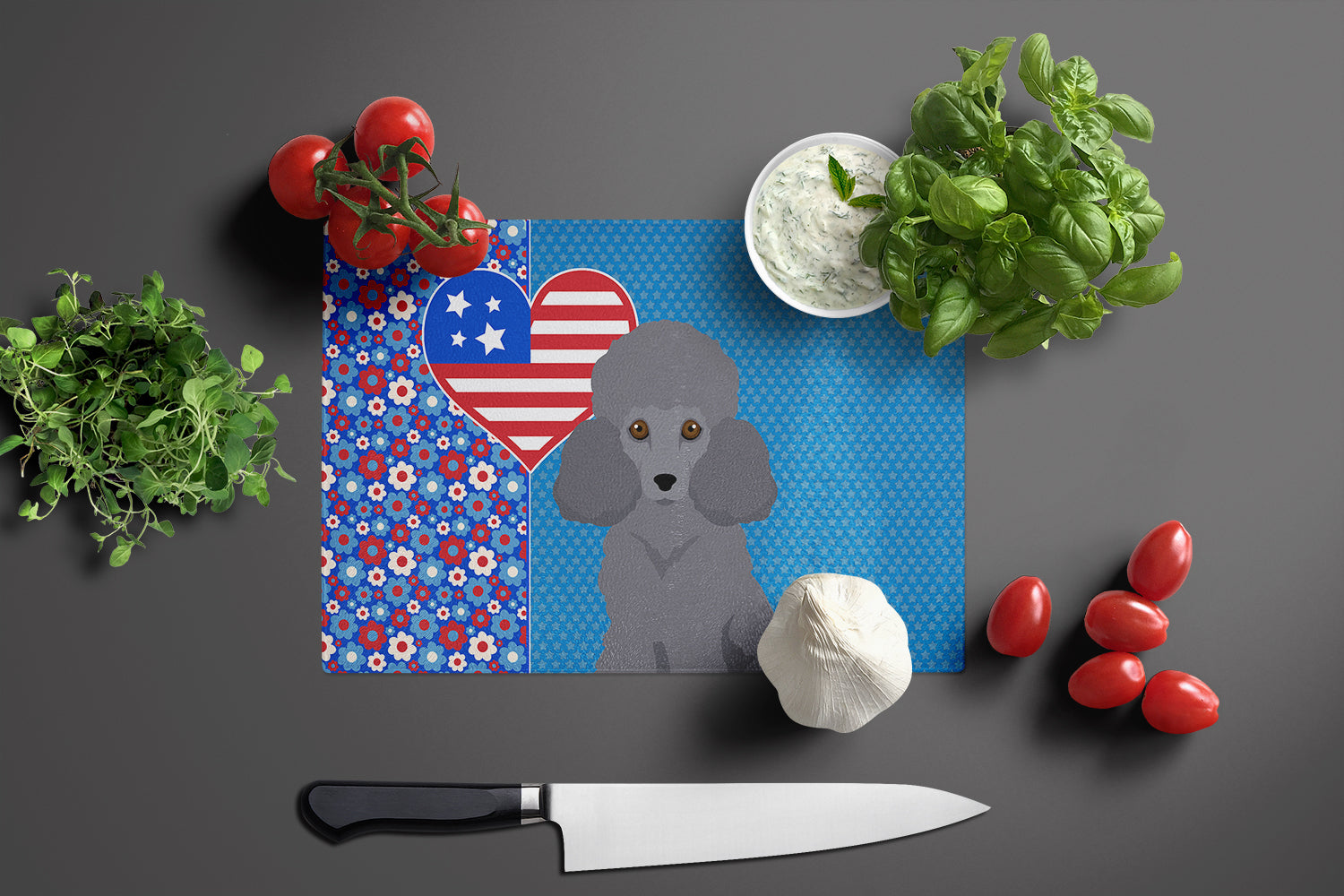 Toy Grey Poodle USA American Glass Cutting Board Large - the-store.com