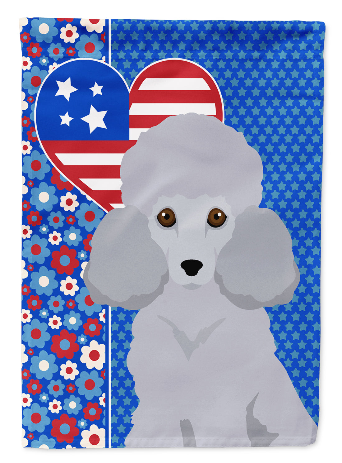Toy Silver Poodle USA American Flag Garden Size  the-store.com.