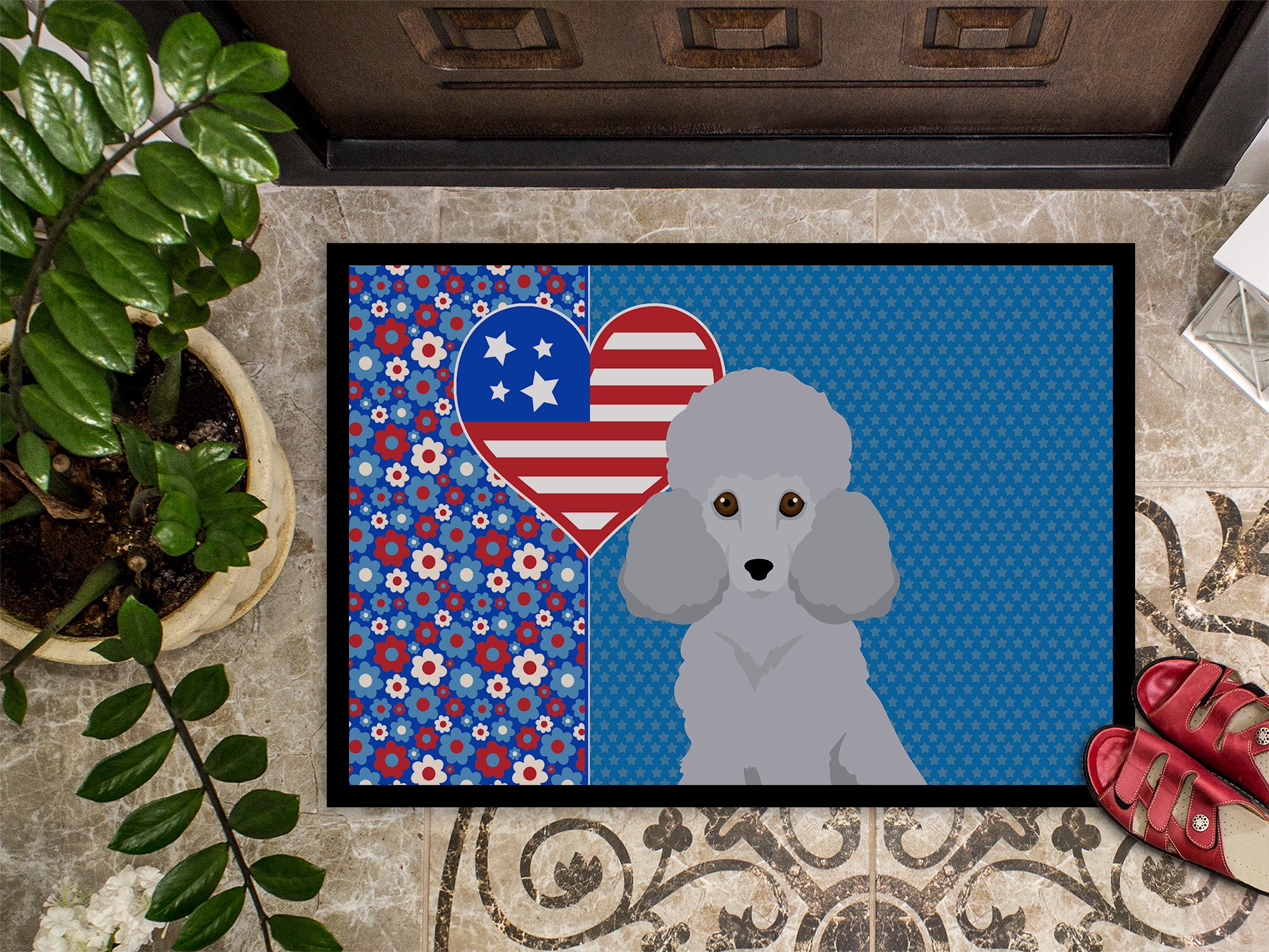 Toy Silver Poodle USA American Indoor or Outdoor Mat 24x36 - the-store.com