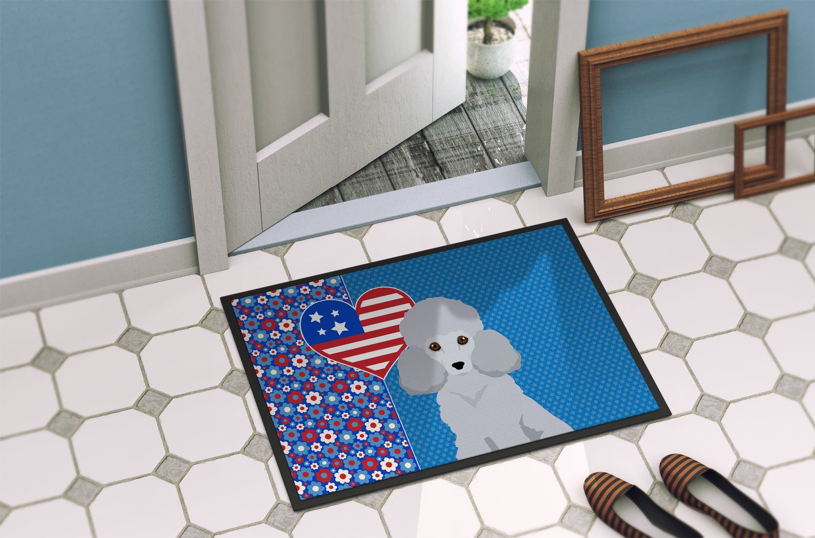 Toy Silver Poodle USA American Indoor or Outdoor Mat 24x36 - the-store.com