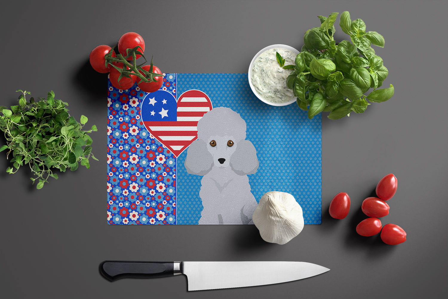 Toy Silver Poodle USA American Glass Cutting Board Large - the-store.com