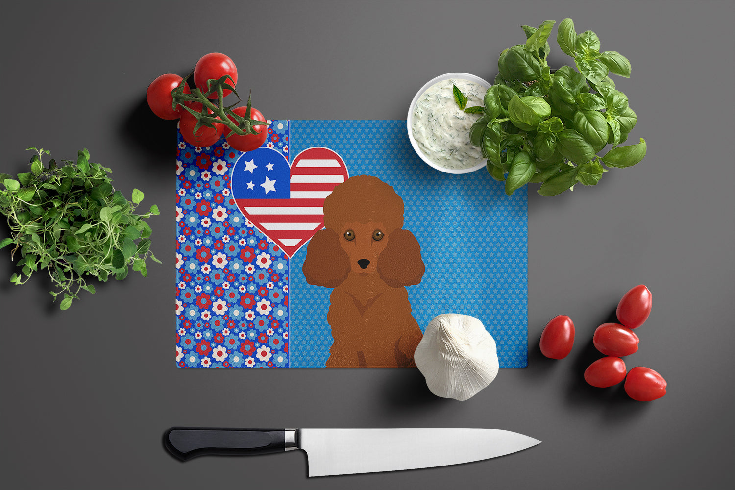 Toy Red Poodle USA American Glass Cutting Board Large - the-store.com