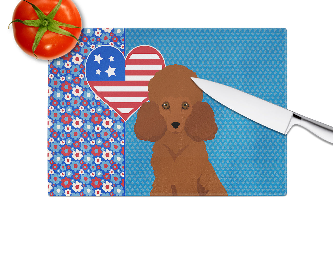 Toy Red Poodle USA American Glass Cutting Board Large - the-store.com