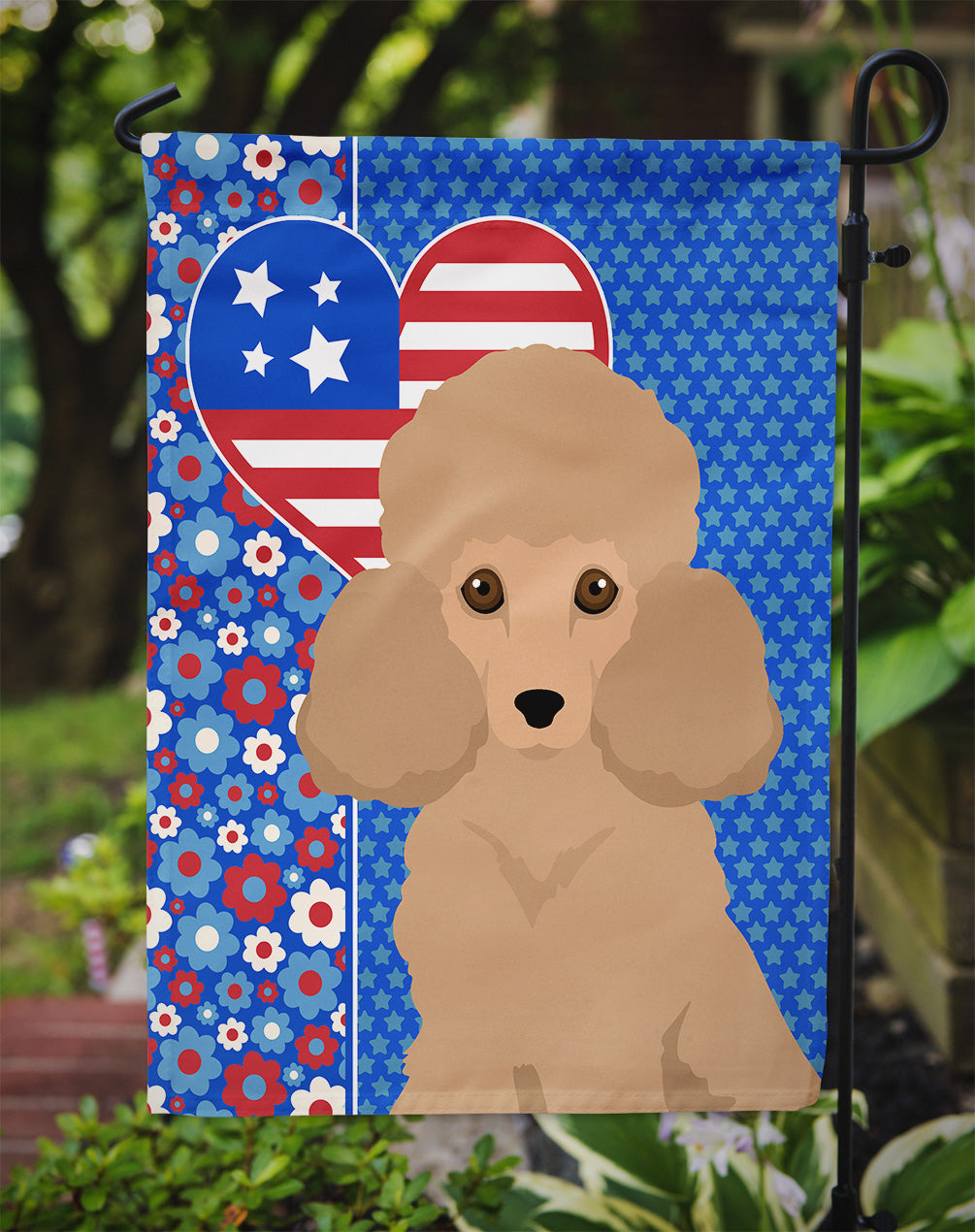 Toy Apricot Poodle USA American Flag Garden Size  the-store.com.