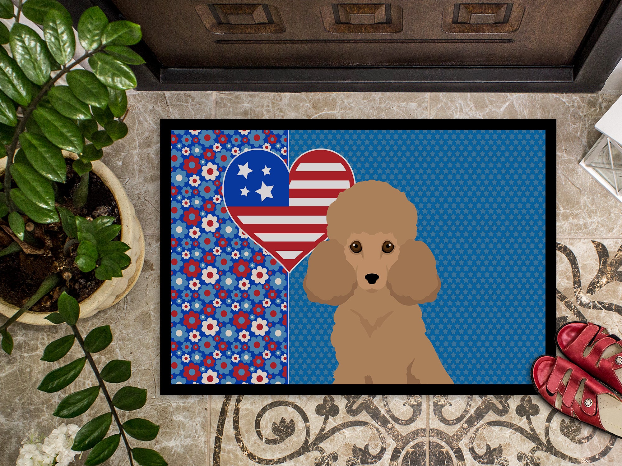 Toy Apricot Poodle USA American Indoor or Outdoor Mat 24x36 - the-store.com