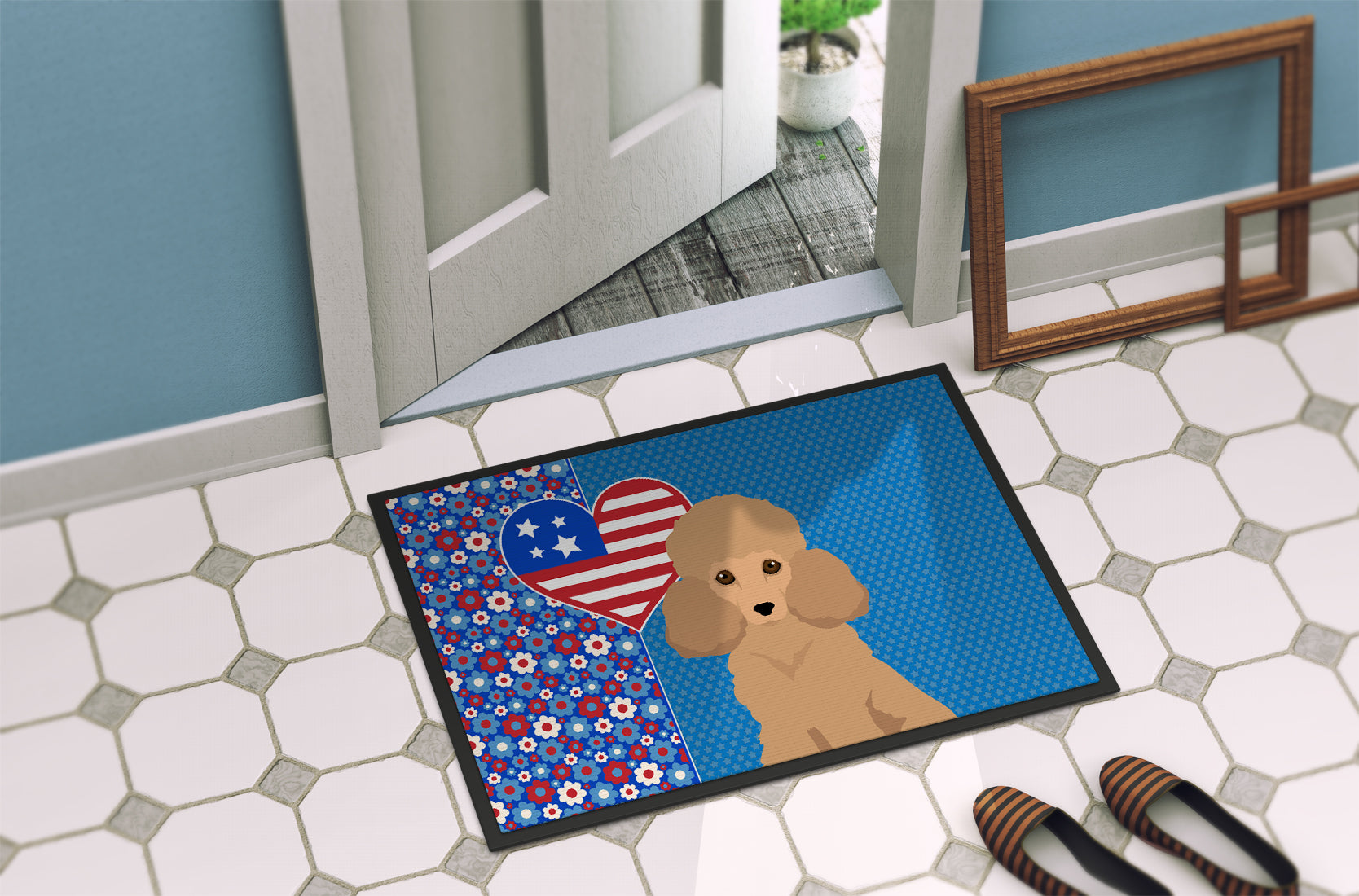 Toy Apricot Poodle USA American Indoor or Outdoor Mat 24x36 - the-store.com