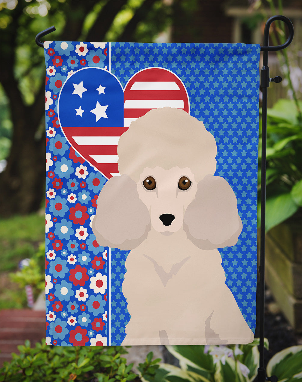 Toy Cream Poodle USA American Flag Garden Size