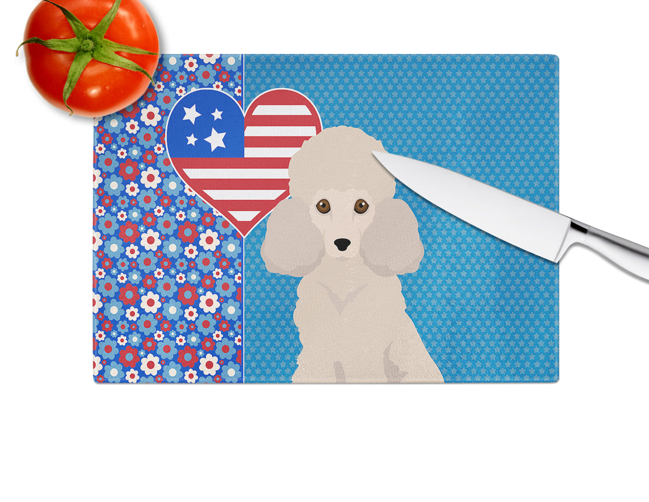 Toy Cream Poodle USA American Glass Cutting Board Large - the-store.com