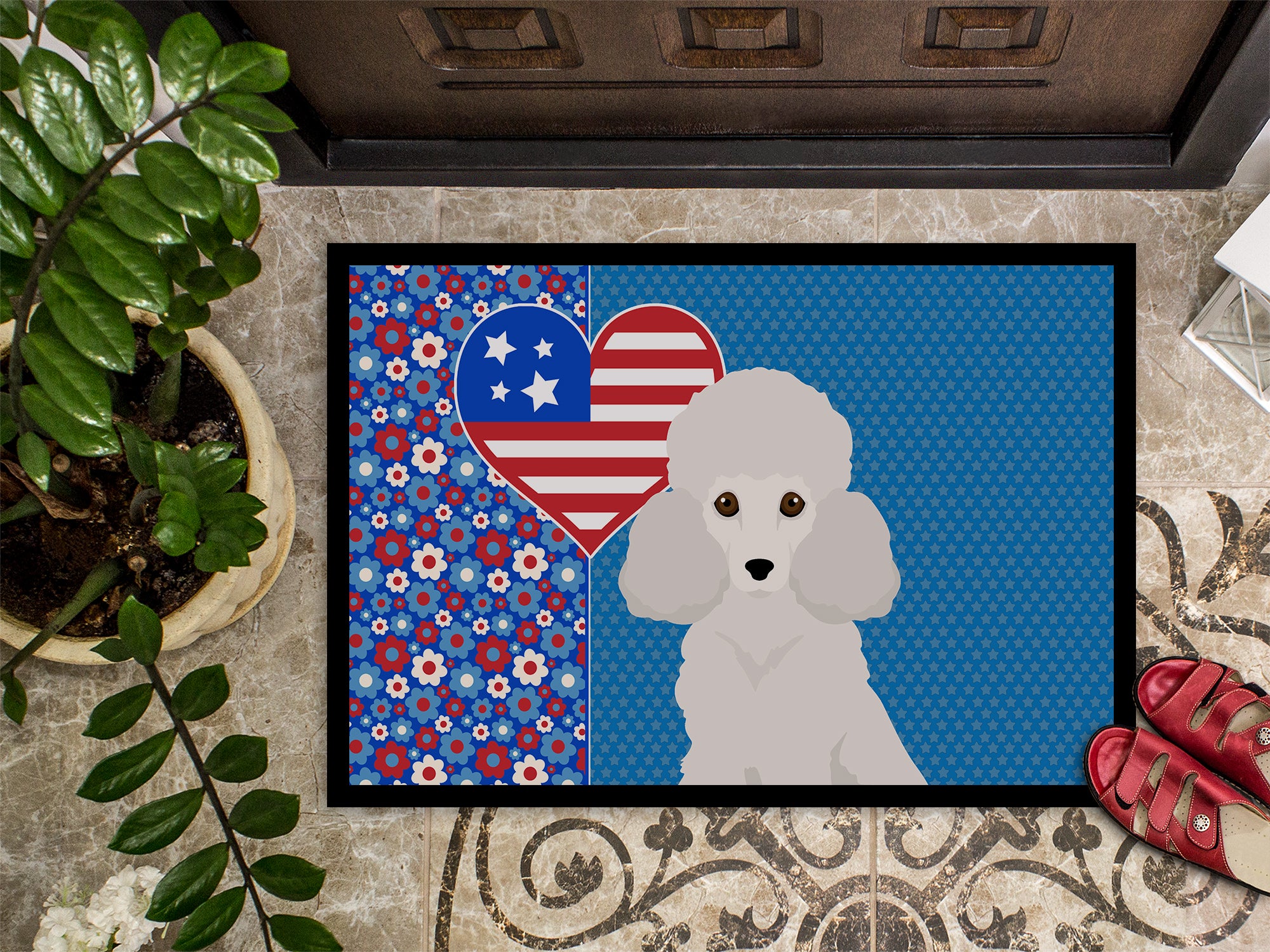 Toy White Poodle USA American Indoor or Outdoor Mat 24x36 - the-store.com