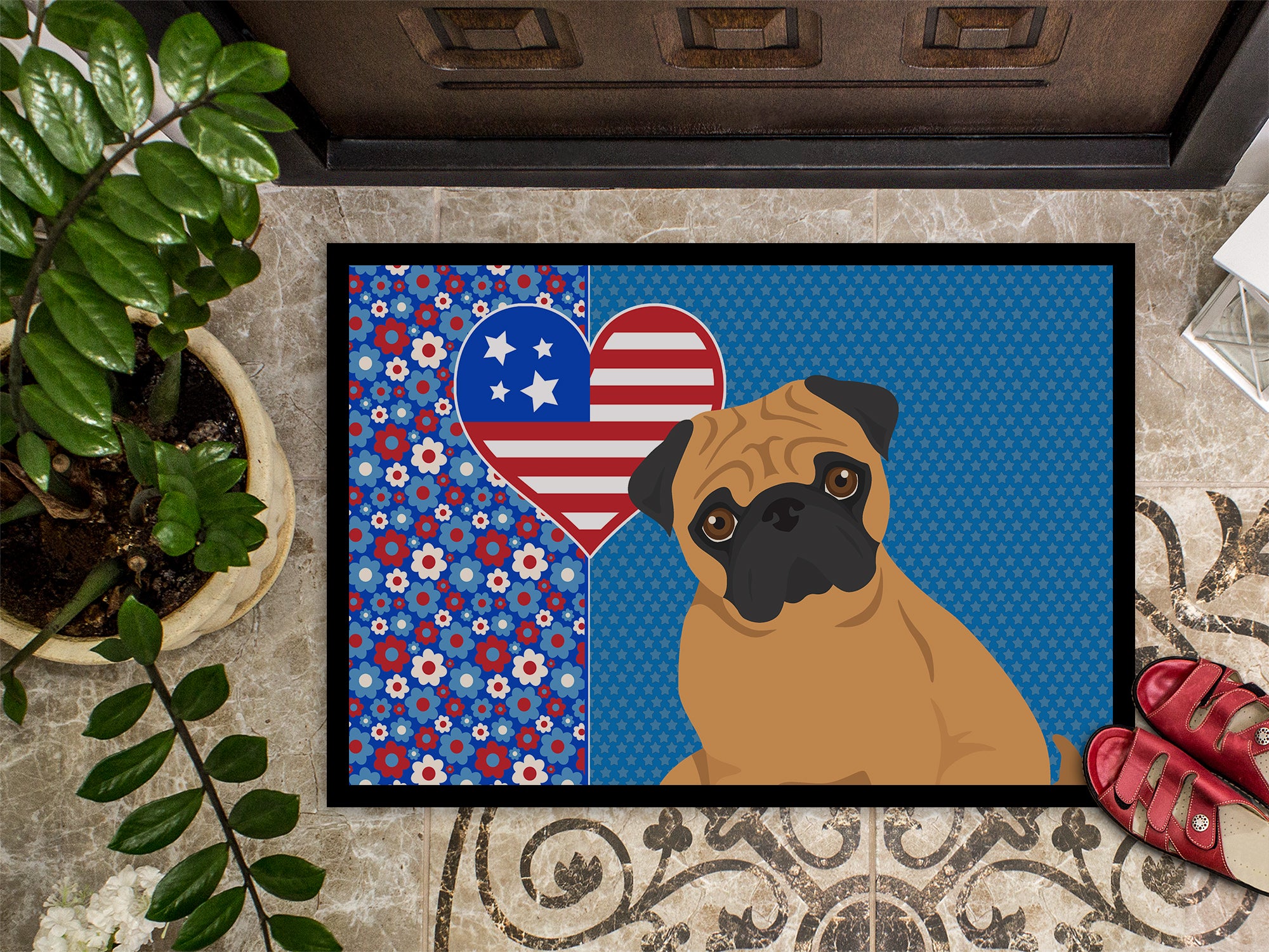 Apricot Pug USA American Indoor or Outdoor Mat 24x36 - the-store.com