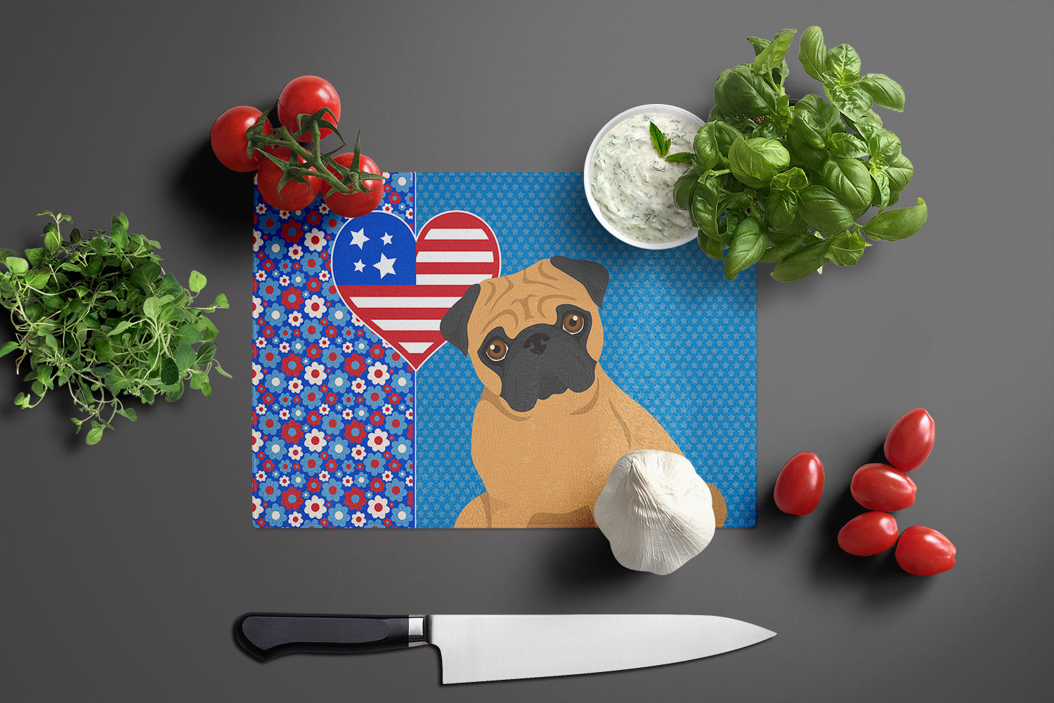 Apricot Pug USA American Glass Cutting Board Large - the-store.com
