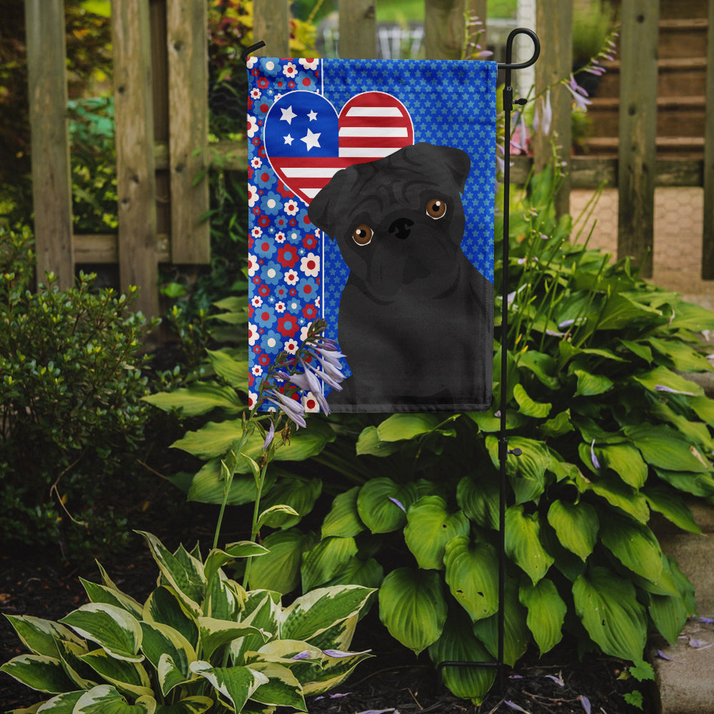 Black Pug USA American Flag Garden Size