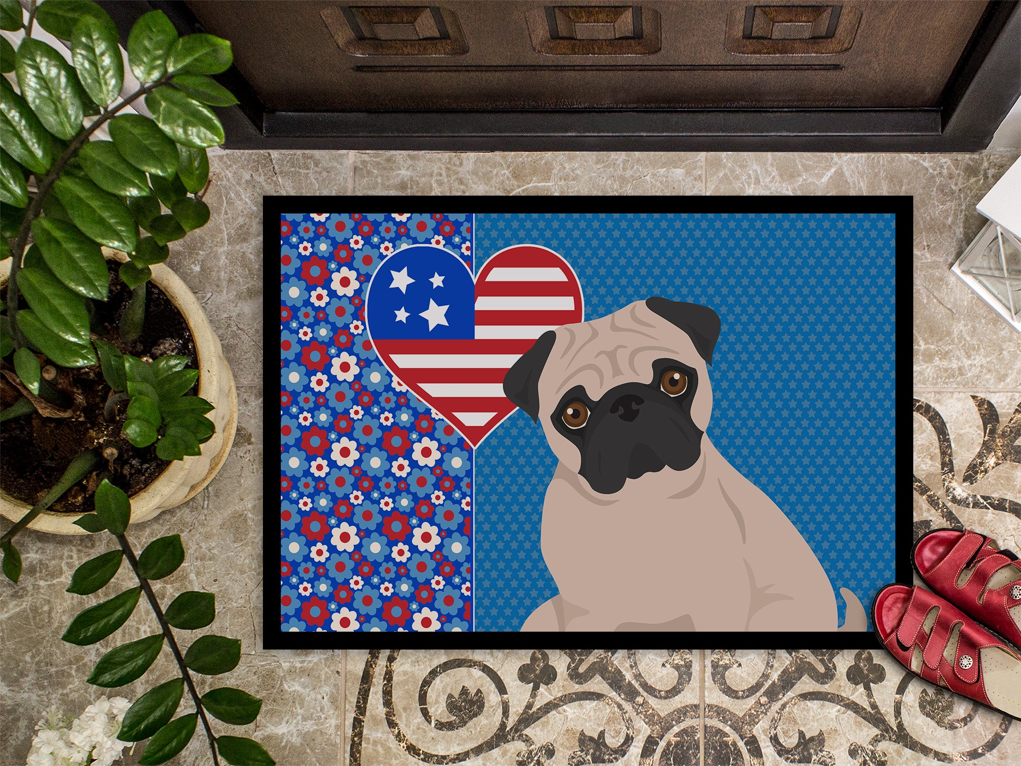 Fawn Pug USA American Indoor or Outdoor Mat 24x36 - the-store.com