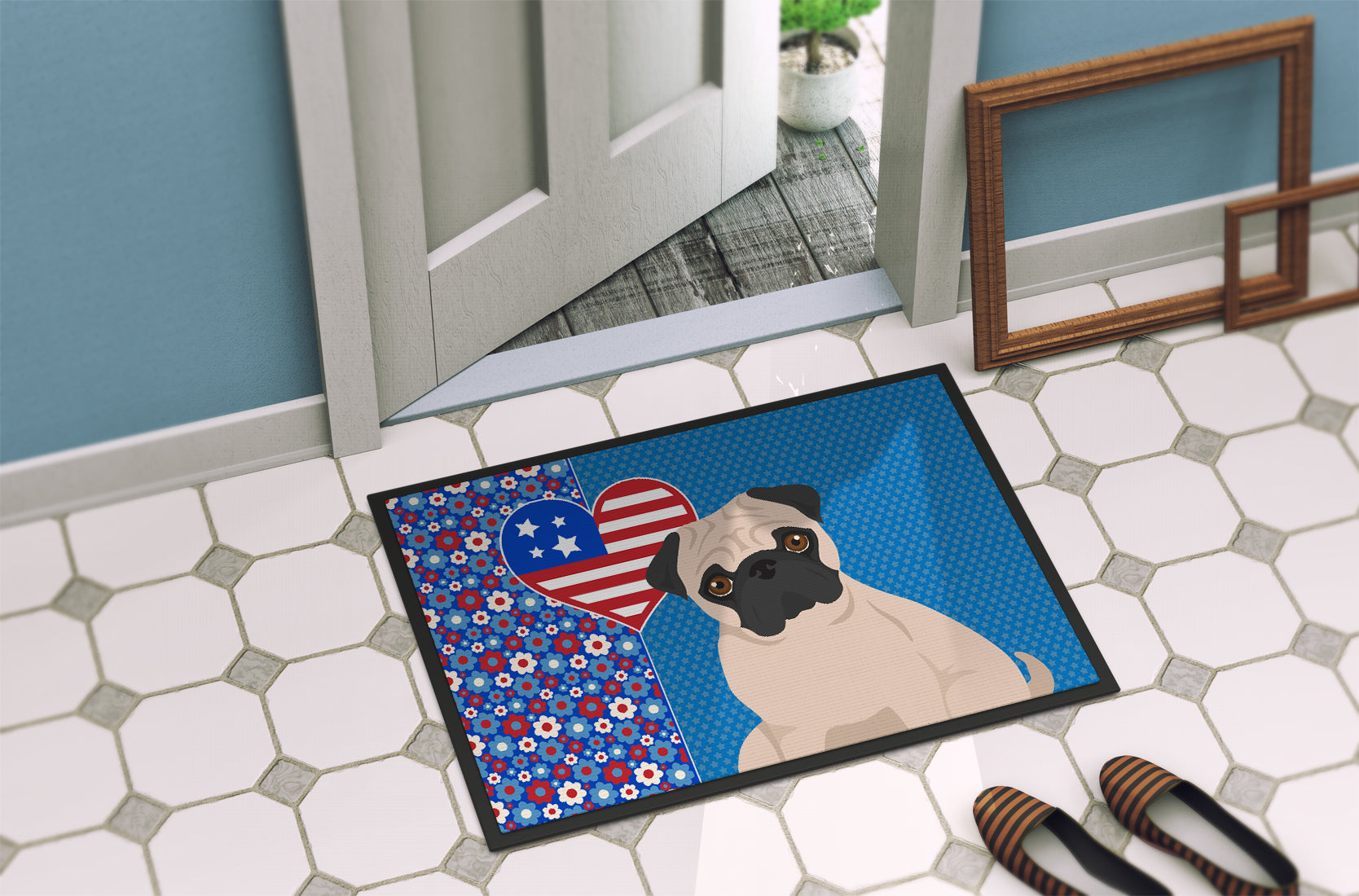 Fawn Pug USA American Indoor or Outdoor Mat 24x36 - the-store.com