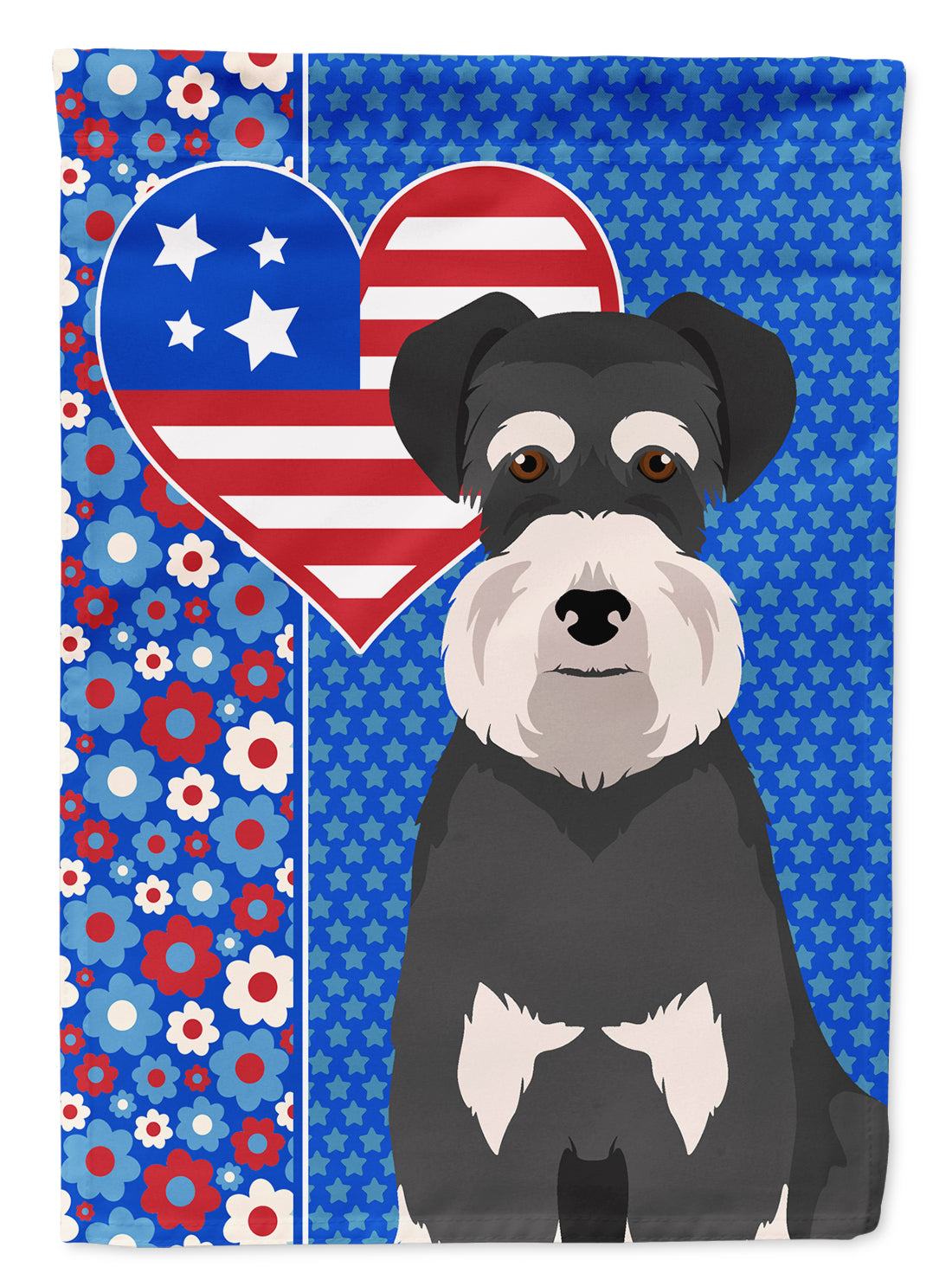 Black and Silver Natural Ears Schnauzer USA American Flag Garden Size  the-store.com.