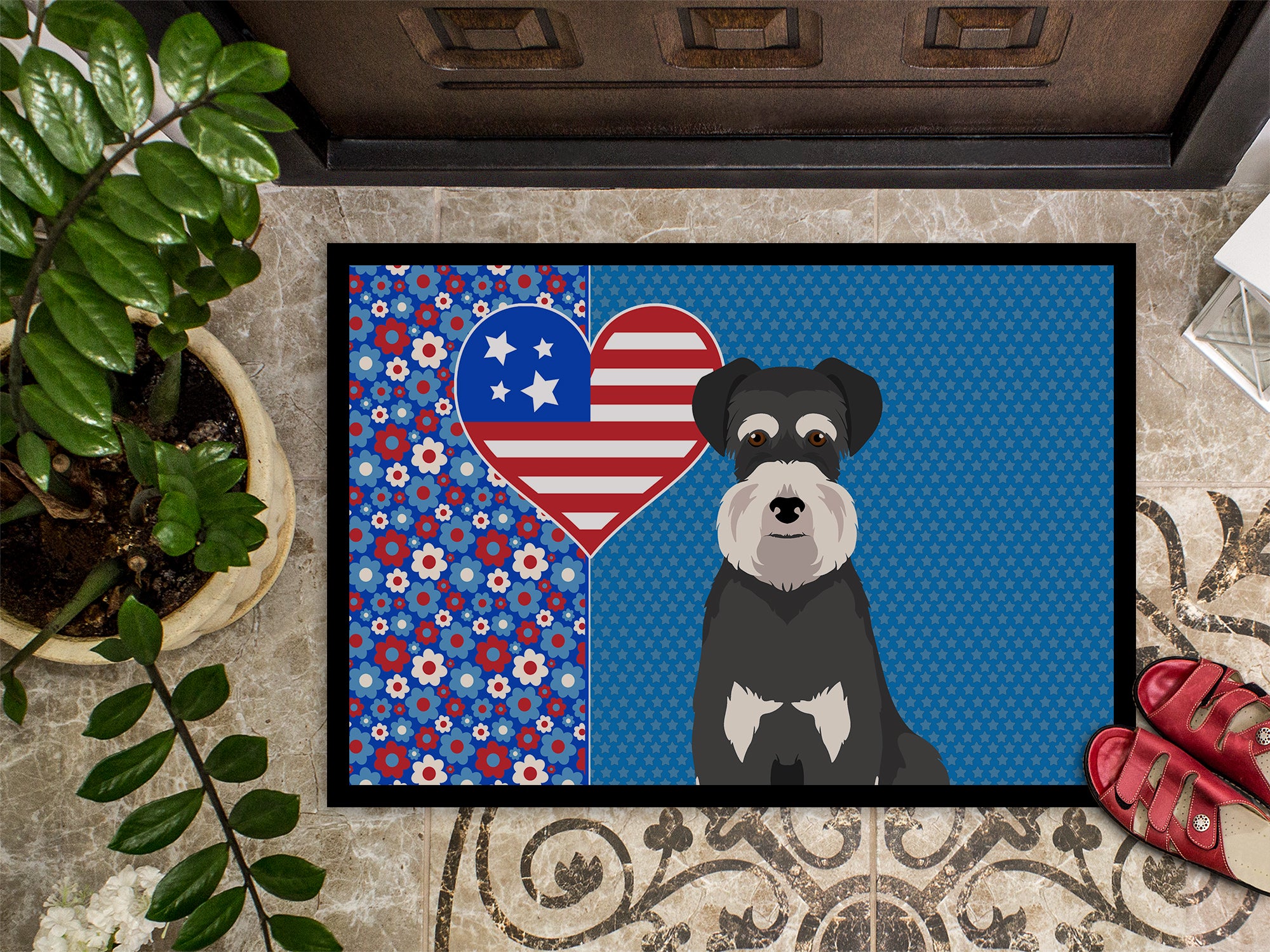 Black and Silver Natural Ears Schnauzer USA American Indoor or Outdoor Mat 24x36 - the-store.com