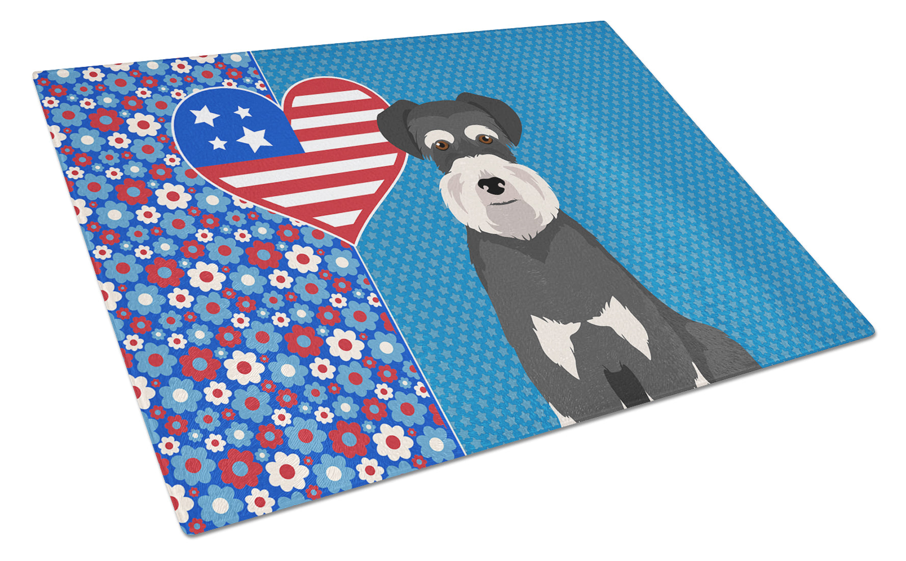 Buy this Black and Silver Natural Ears Schnauzer USA American Glass Cutting Board Large