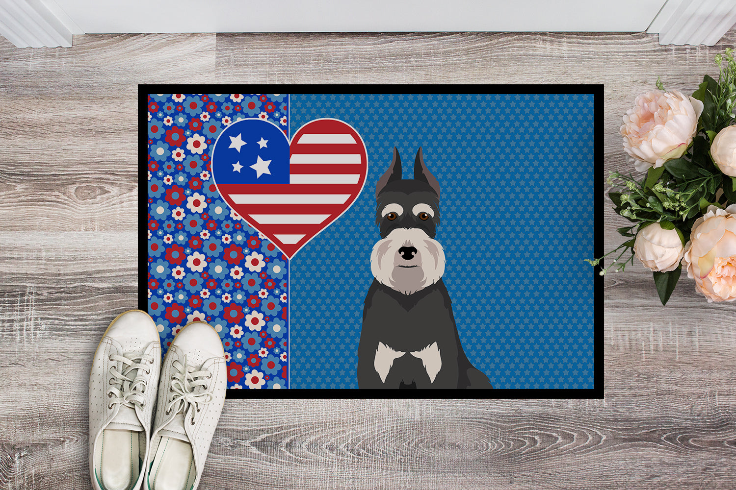 Black and Silver Schnauzer USA American Indoor or Outdoor Mat 24x36 - the-store.com