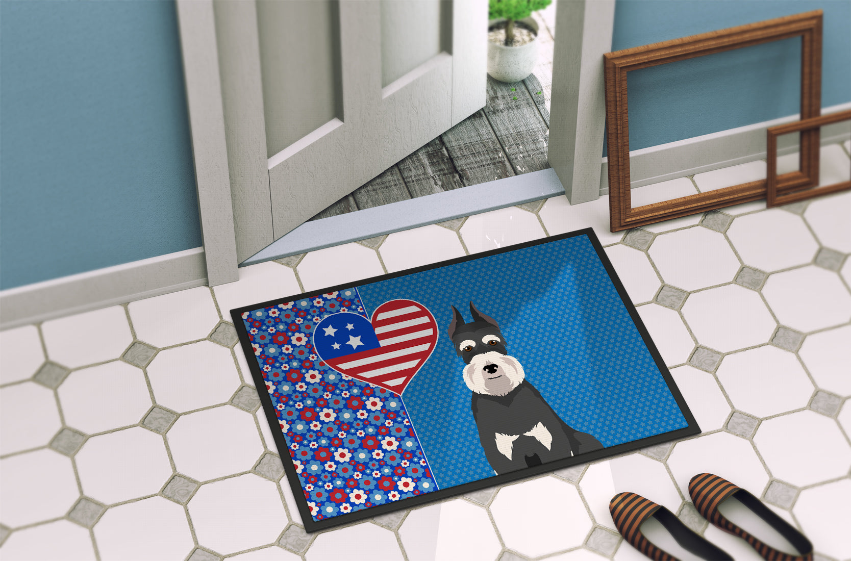Black and Silver Schnauzer USA American Indoor or Outdoor Mat 24x36 - the-store.com