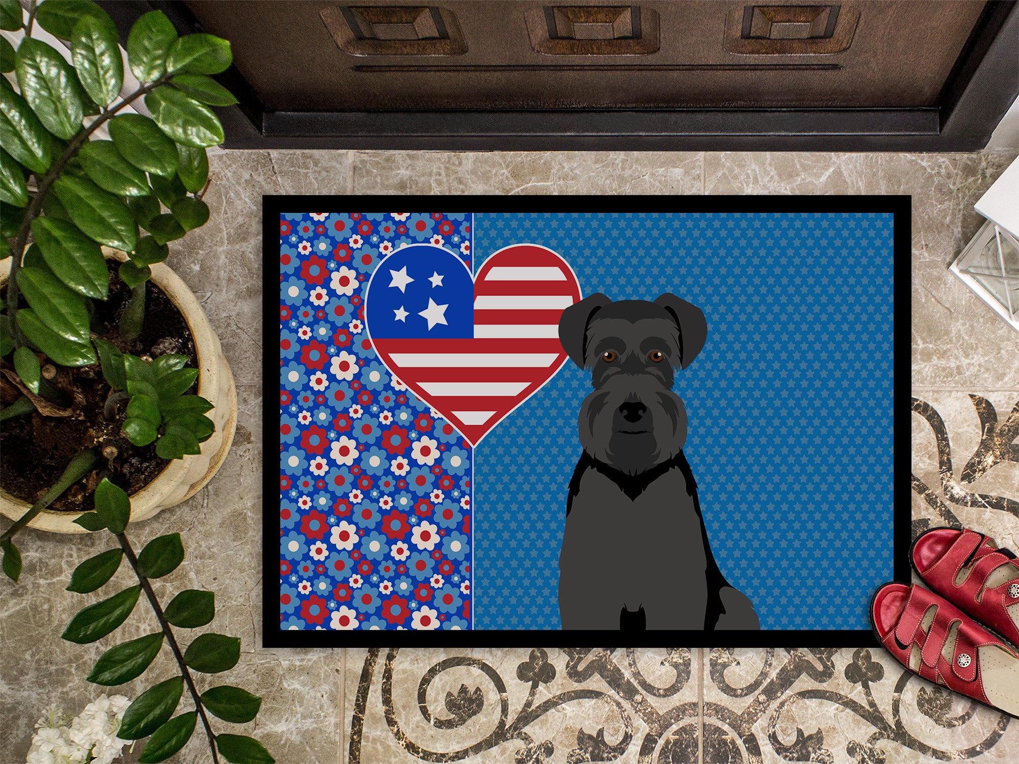 Black Natural Ears Schnauzer USA American Indoor or Outdoor Mat 24x36 - the-store.com