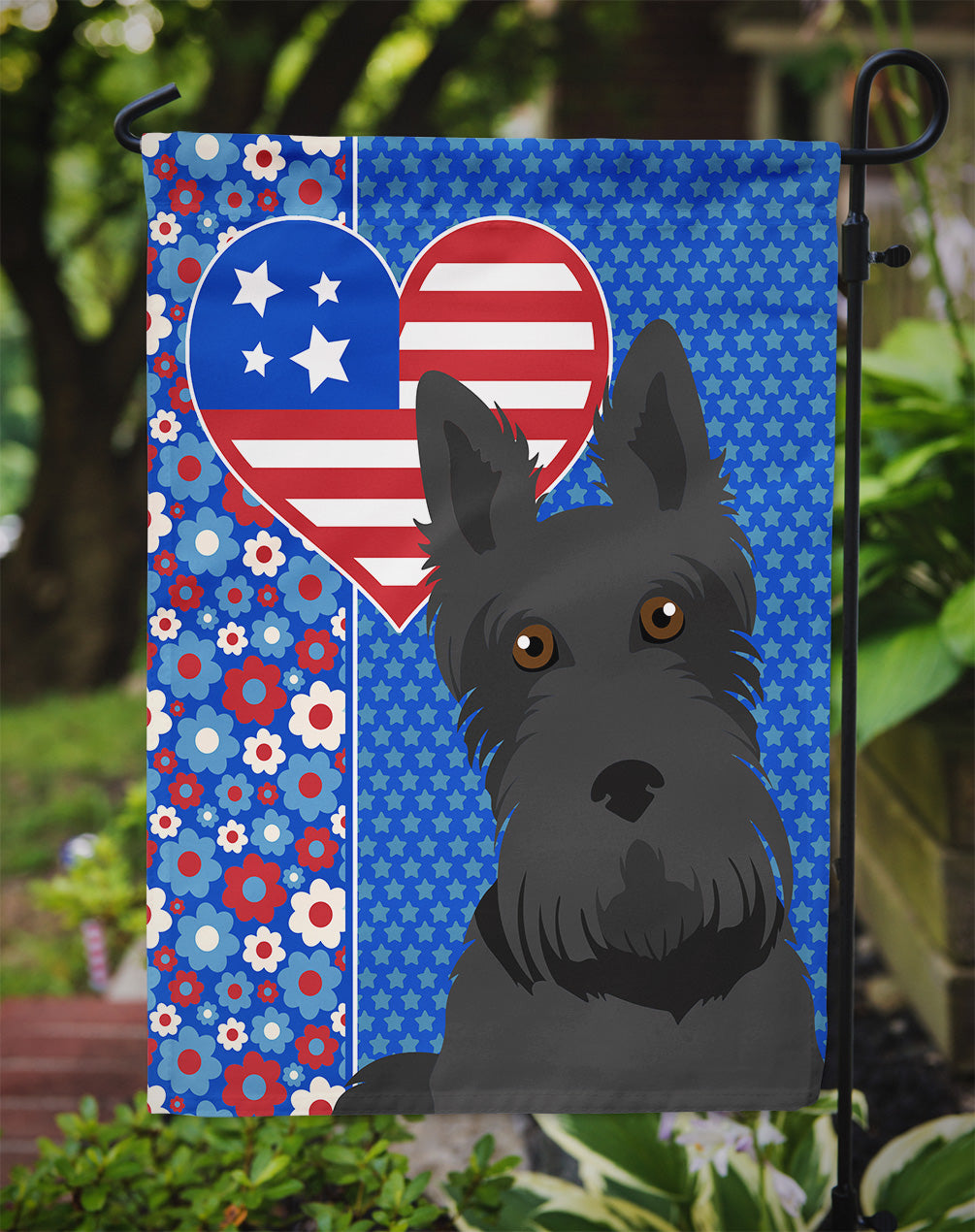 Black Scottish Terrier USA American Flag Garden Size  the-store.com.