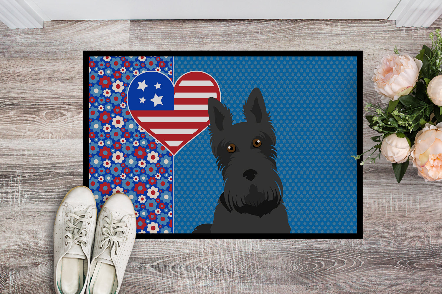 Buy this Black Scottish Terrier USA American Indoor or Outdoor Mat 24x36