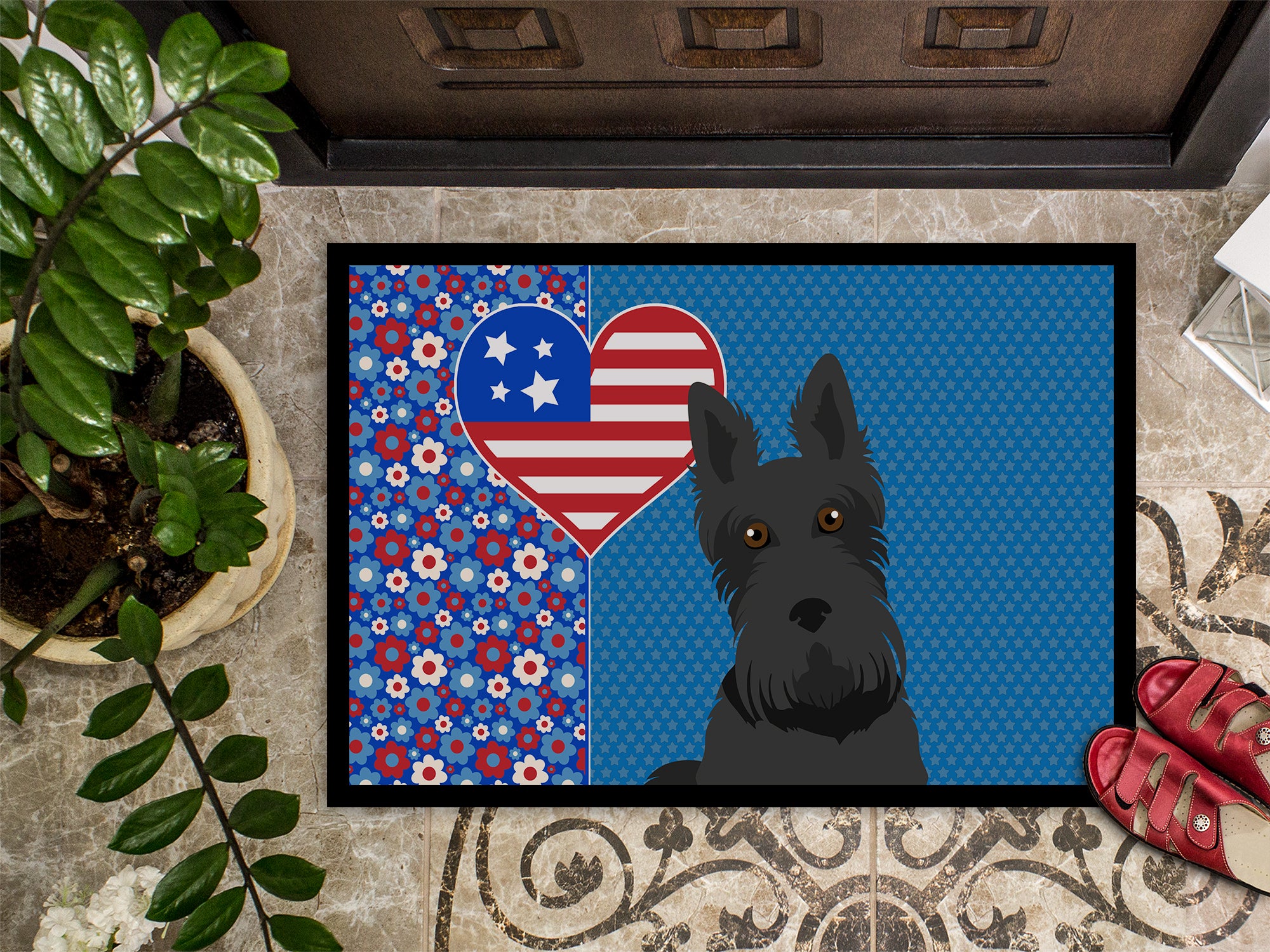 Black Scottish Terrier USA American Indoor or Outdoor Mat 24x36 - the-store.com