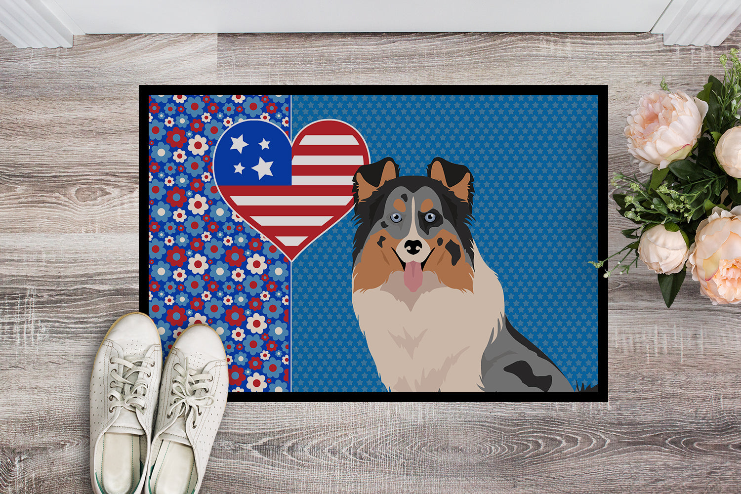 Blue Merle Sheltie USA American Indoor or Outdoor Mat 24x36 - the-store.com