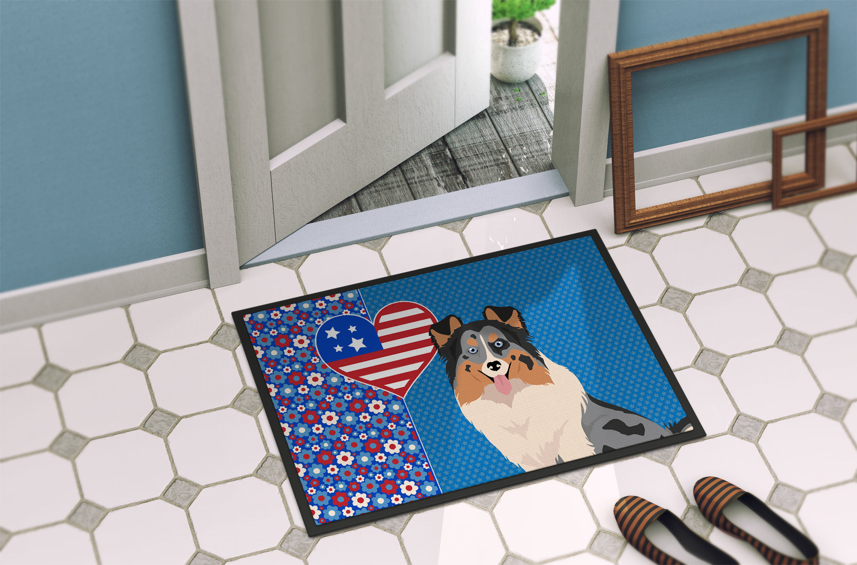 Blue Merle Sheltie USA American Indoor or Outdoor Mat 24x36 - the-store.com