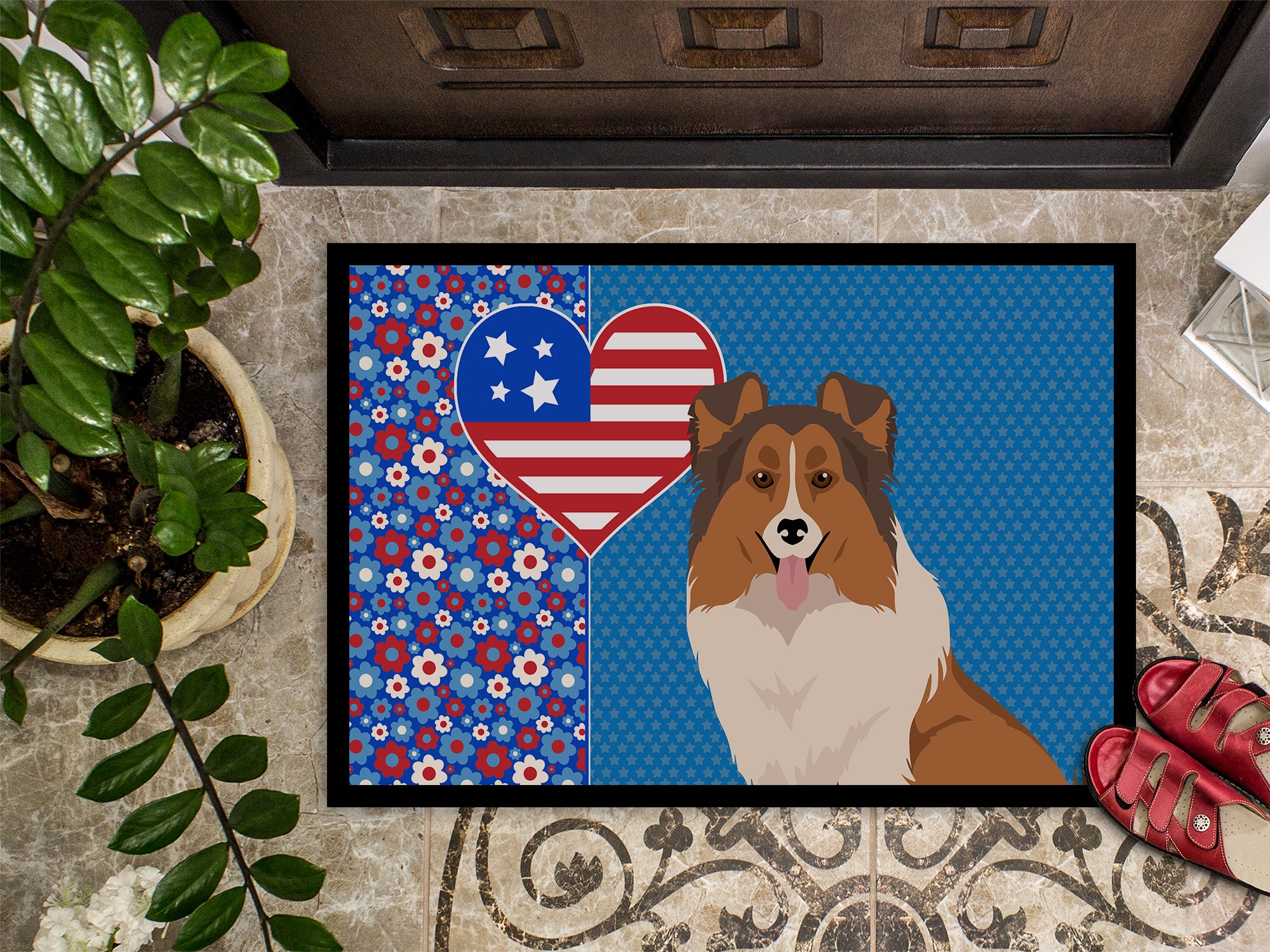 Sable Sheltie USA American Indoor or Outdoor Mat 24x36 - the-store.com