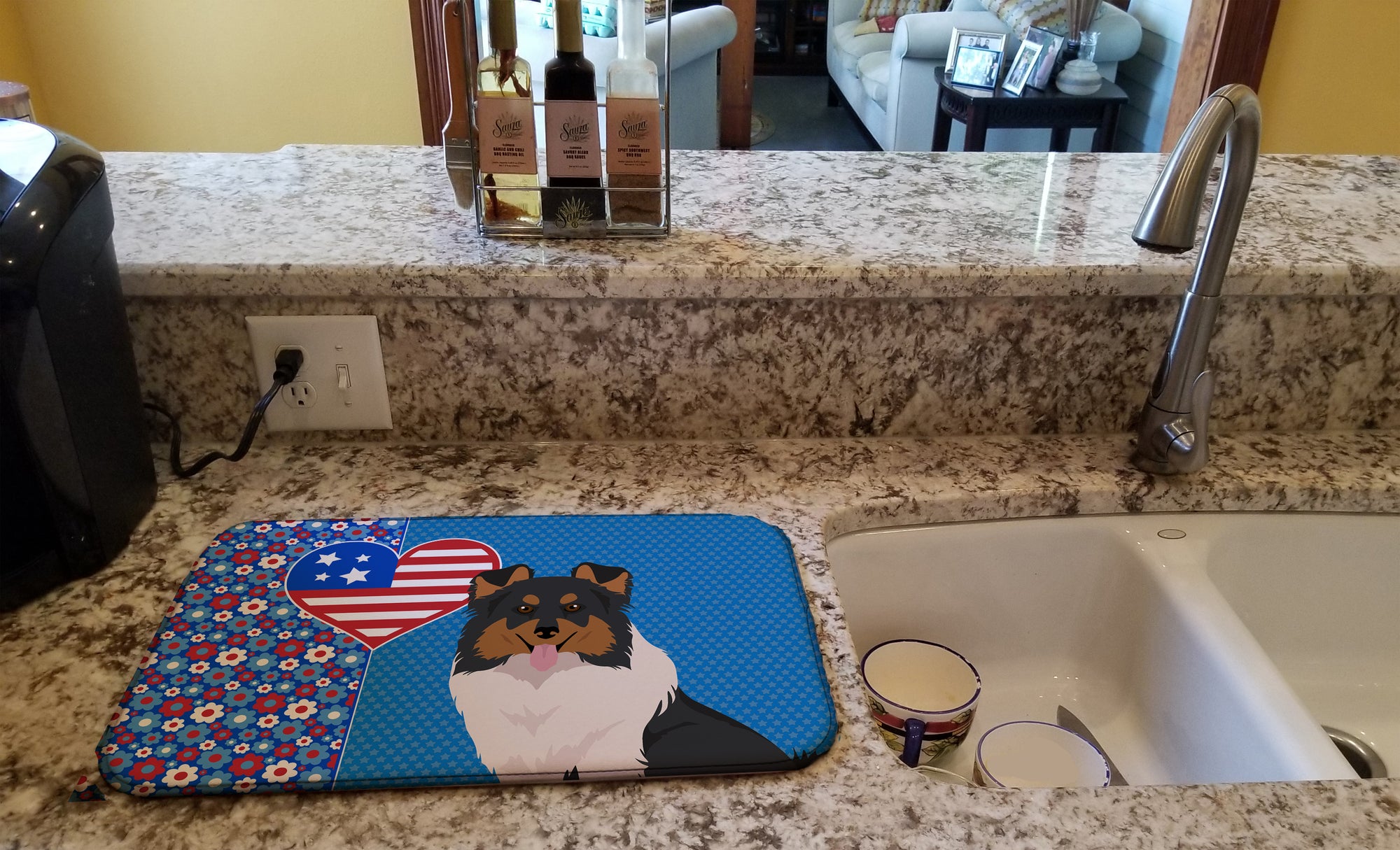 Tricolor Sheltie USA American Dish Drying Mat  the-store.com.